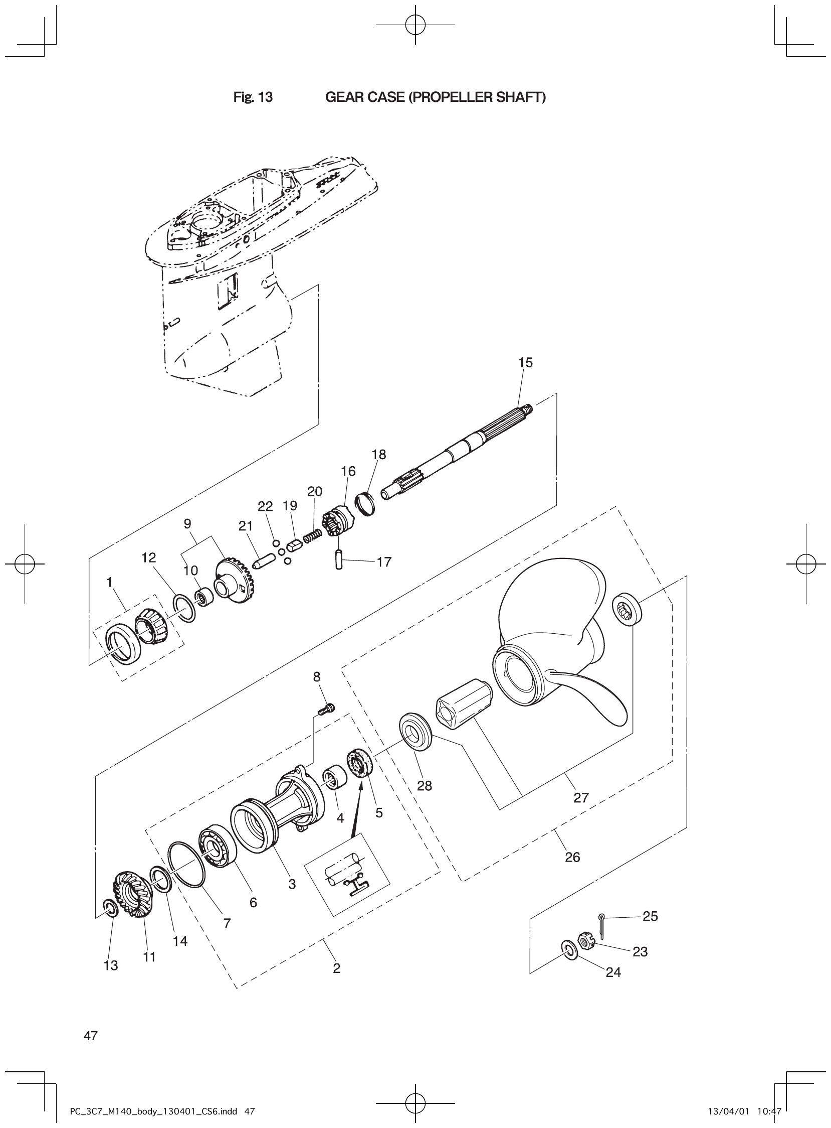 Fig. 13 – GEAR CASE (PROPELLER SHAFT) diagram