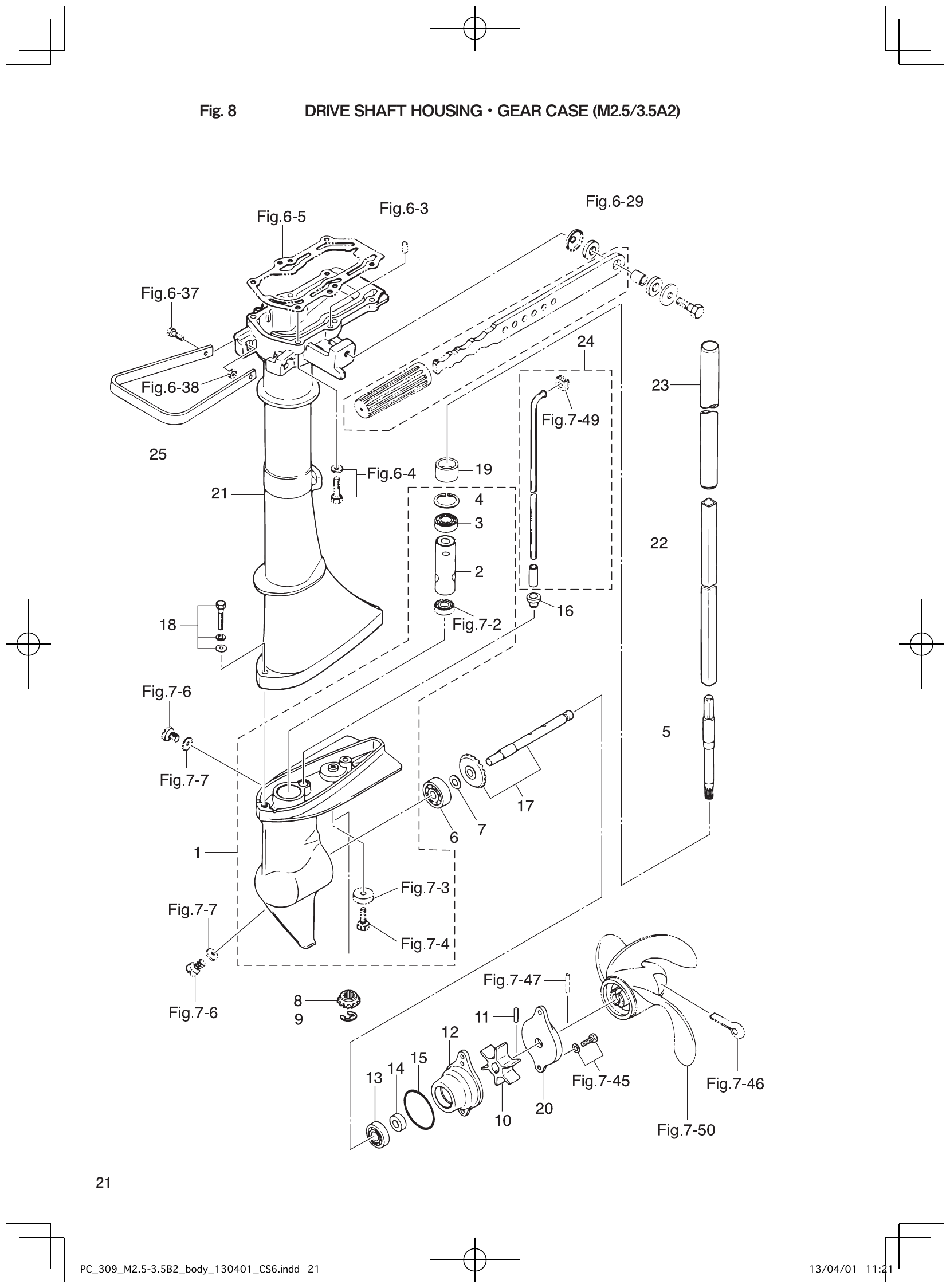 Fig. 8 – DRIVE SHAFT HOUSING GEAR CASE (M2.5/3.5A2) diagram