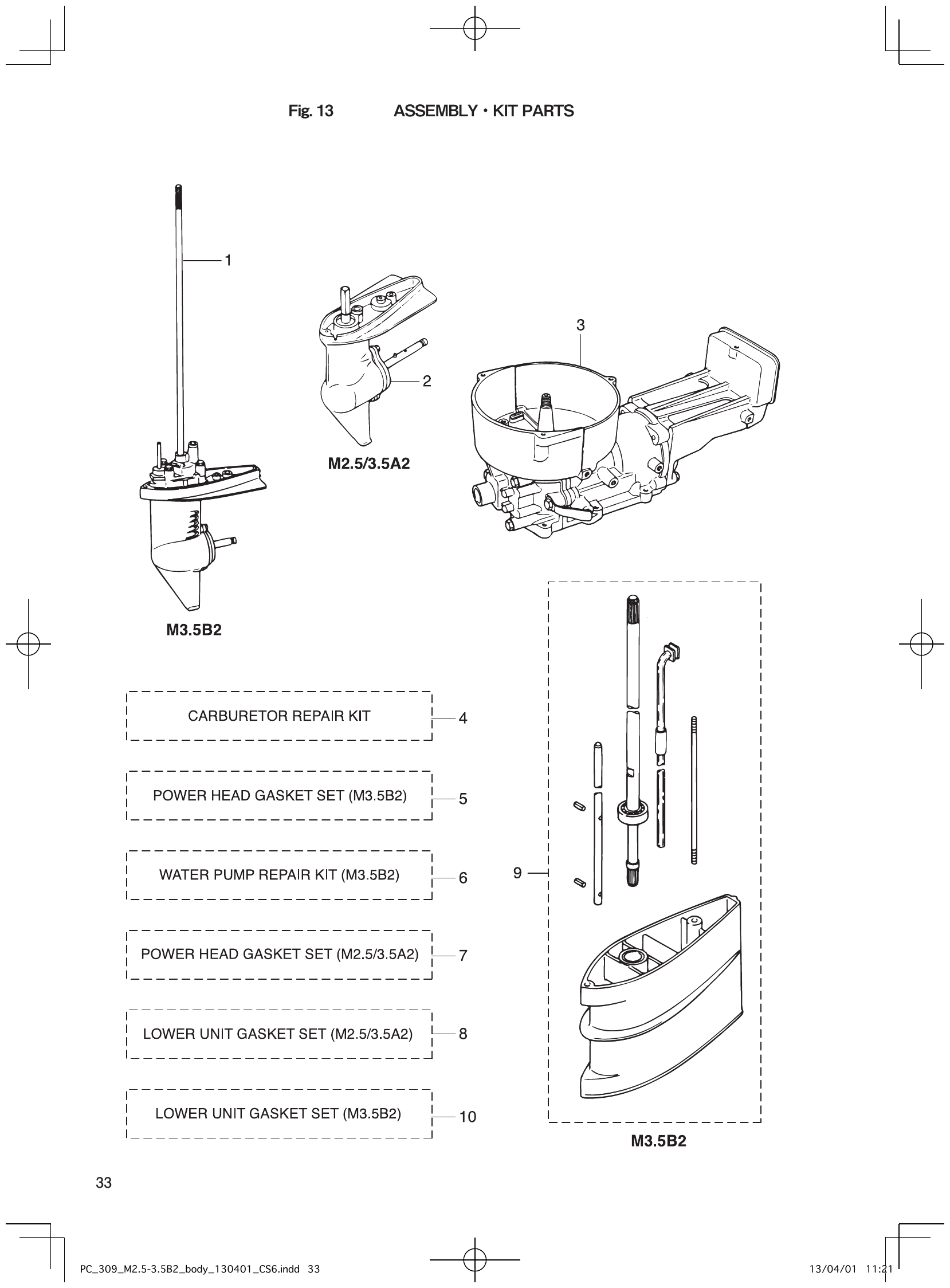 Fig. 13 – ASSEMBLY KIT PARTS diagram