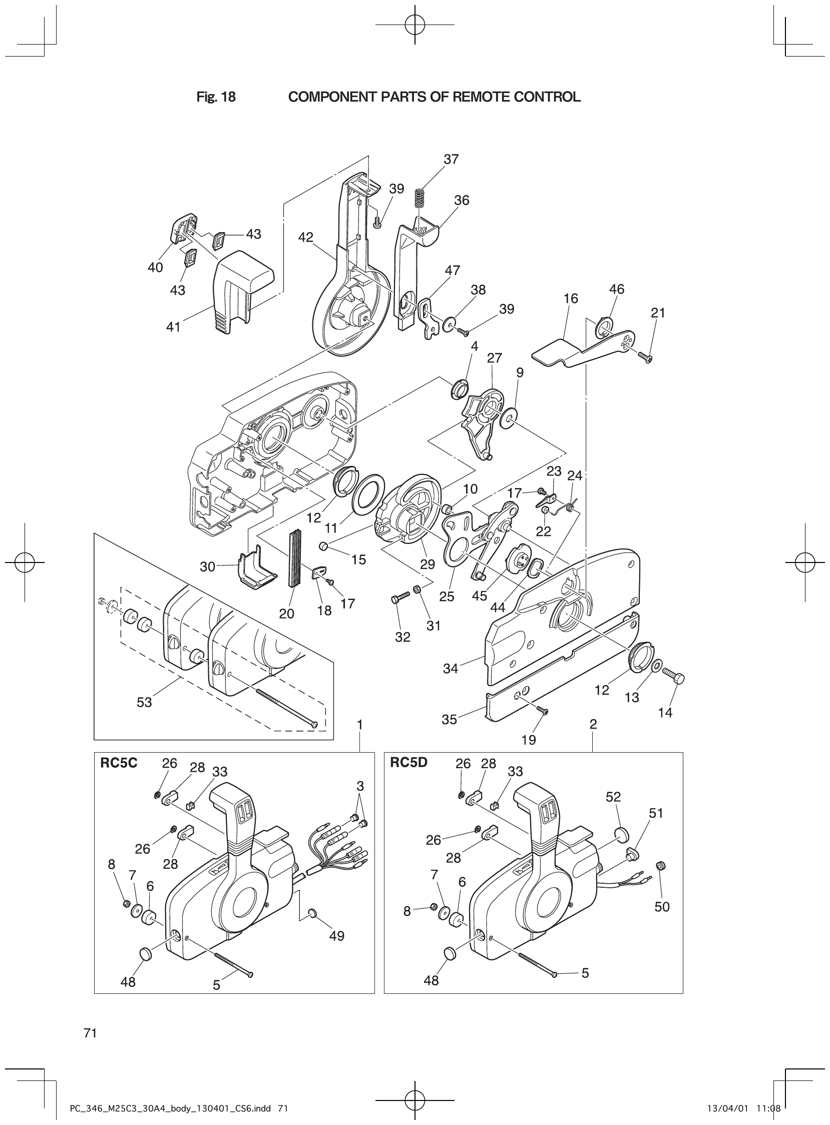 Fig. 18 – component parts of remote control diagram