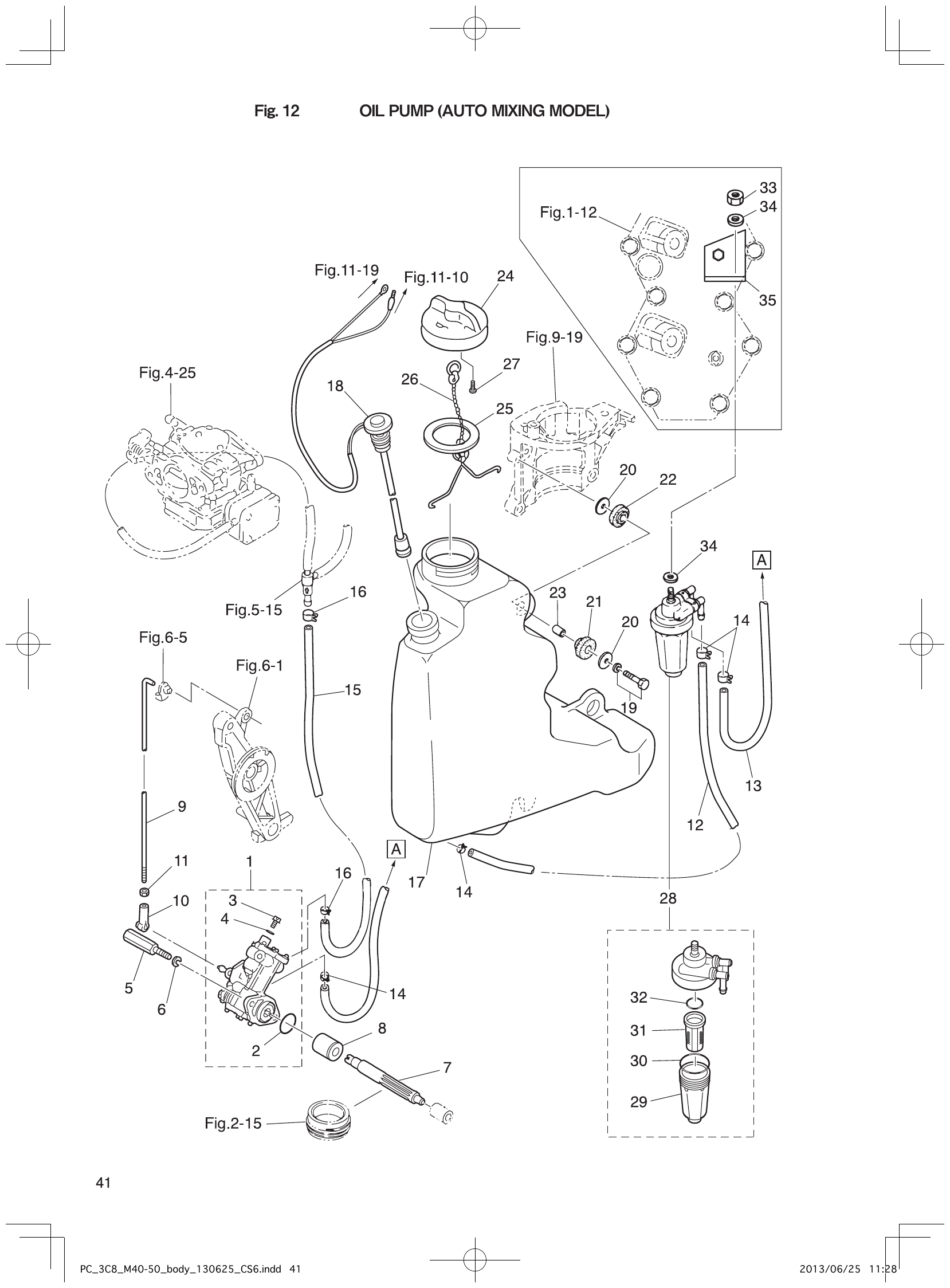 Fig. 12 – OIL PUMP (AUTO MIXING MODEL) diagram