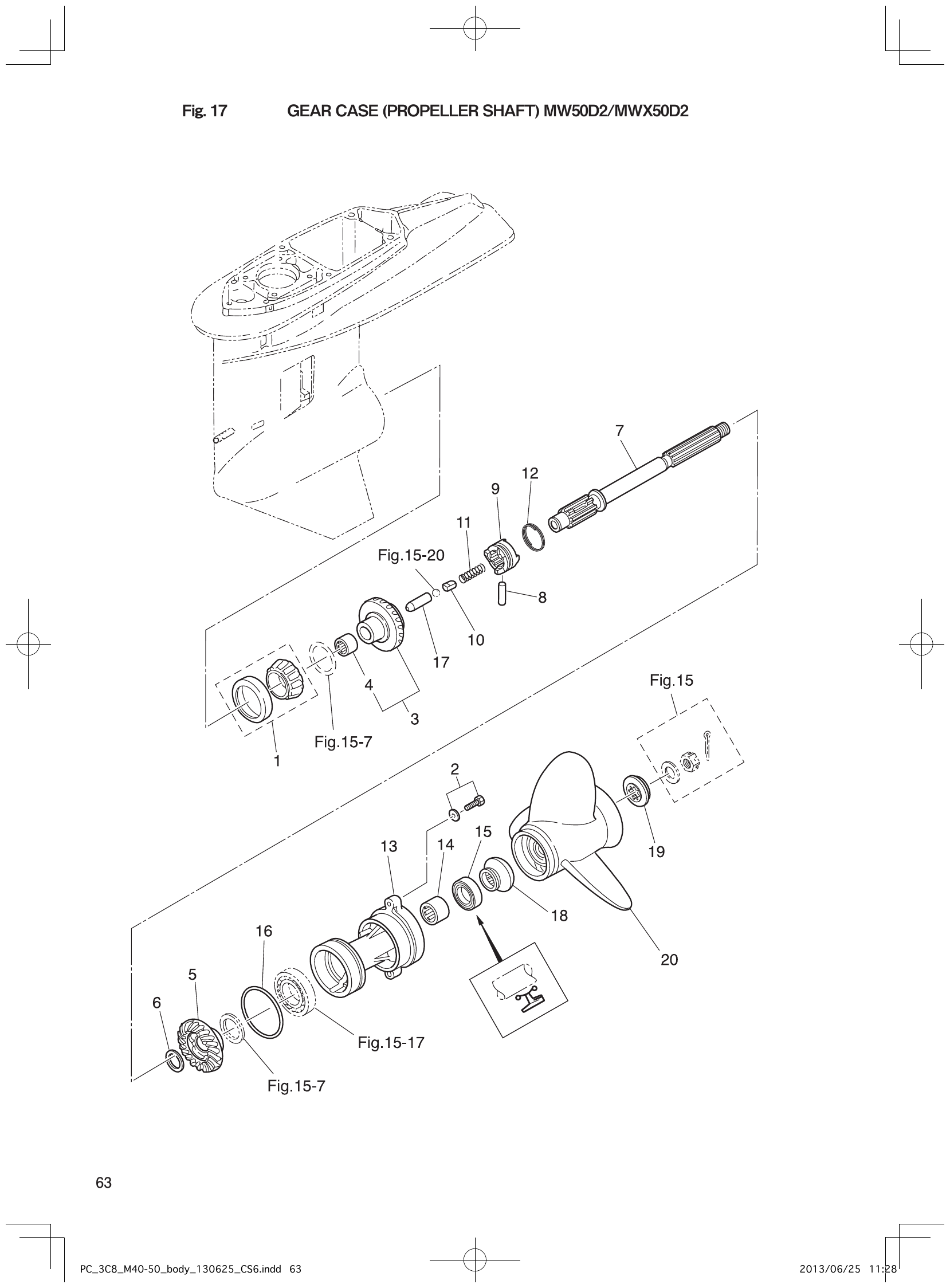 Fig. 17 – GEAR CASE (PROPELLER SHAFT) MW50D2/MWX50D2 diagram