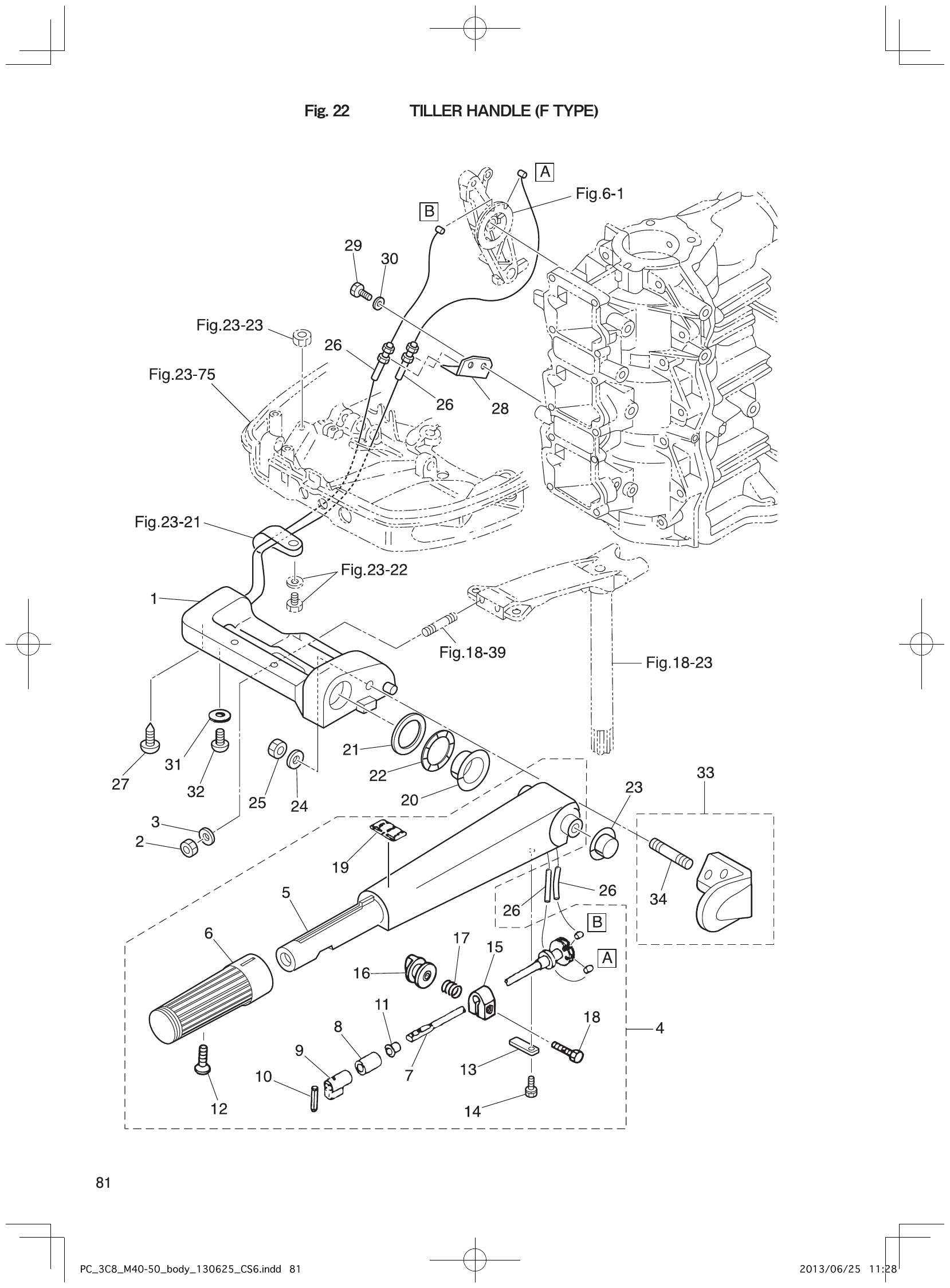Fig. 22 – TILLER HANDLE (F TYPE) diagram
