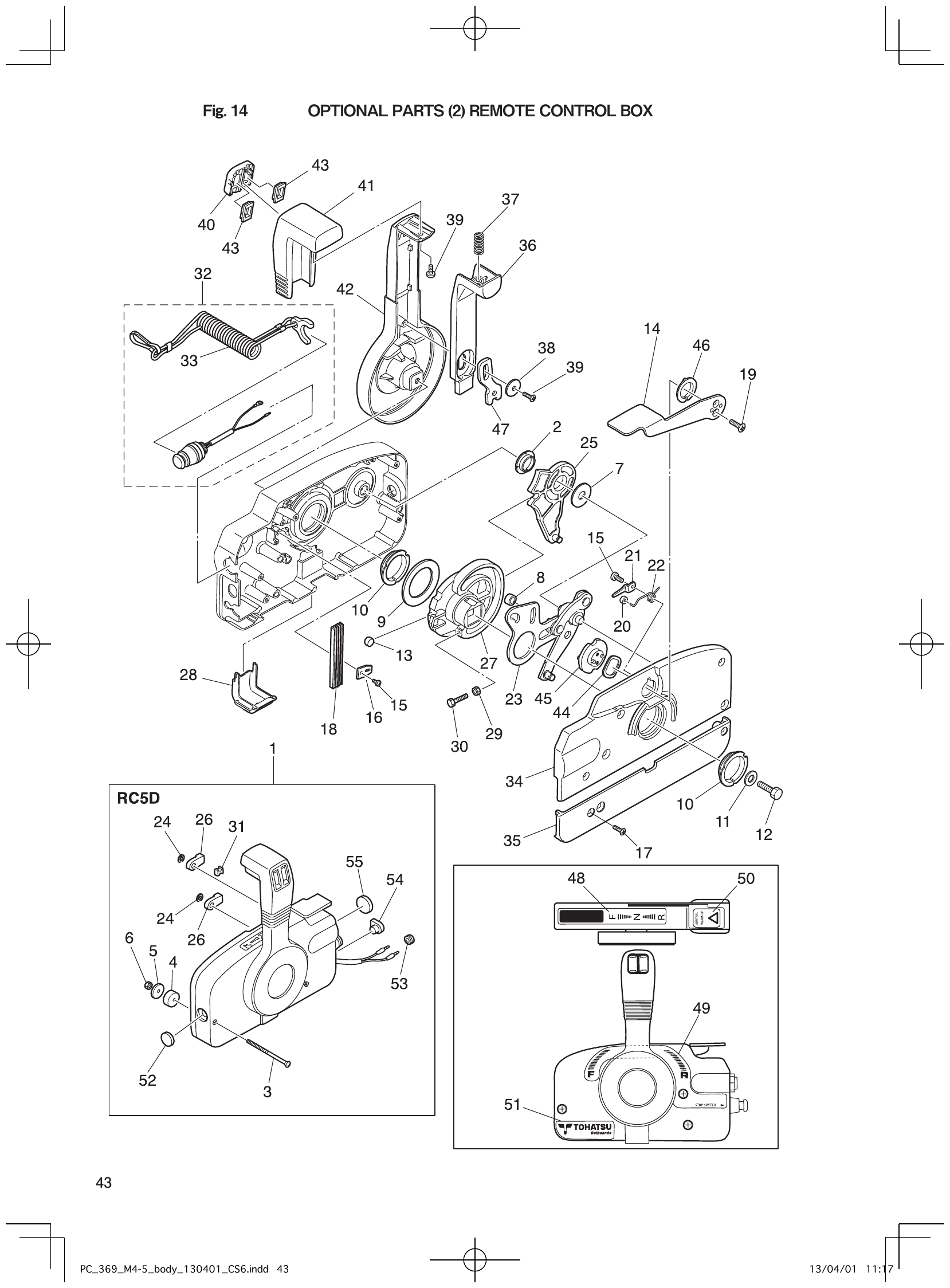Fig. 14 – OPTIONAL PARTS (2) REMOTE CONTROL BOX diagram