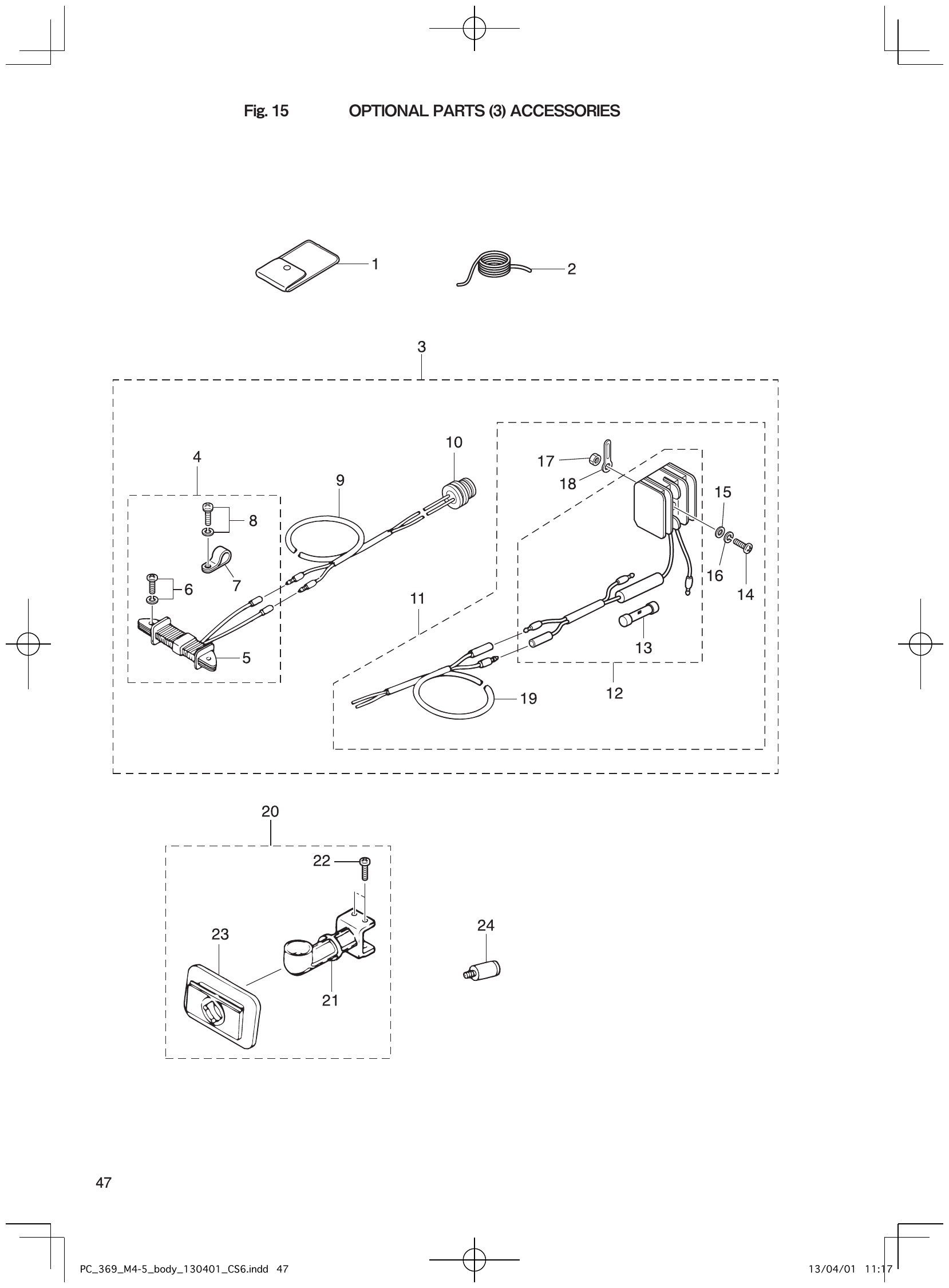 Fig. 15 – OPTIONAL PARTS (3) ACCESSORIES diagram