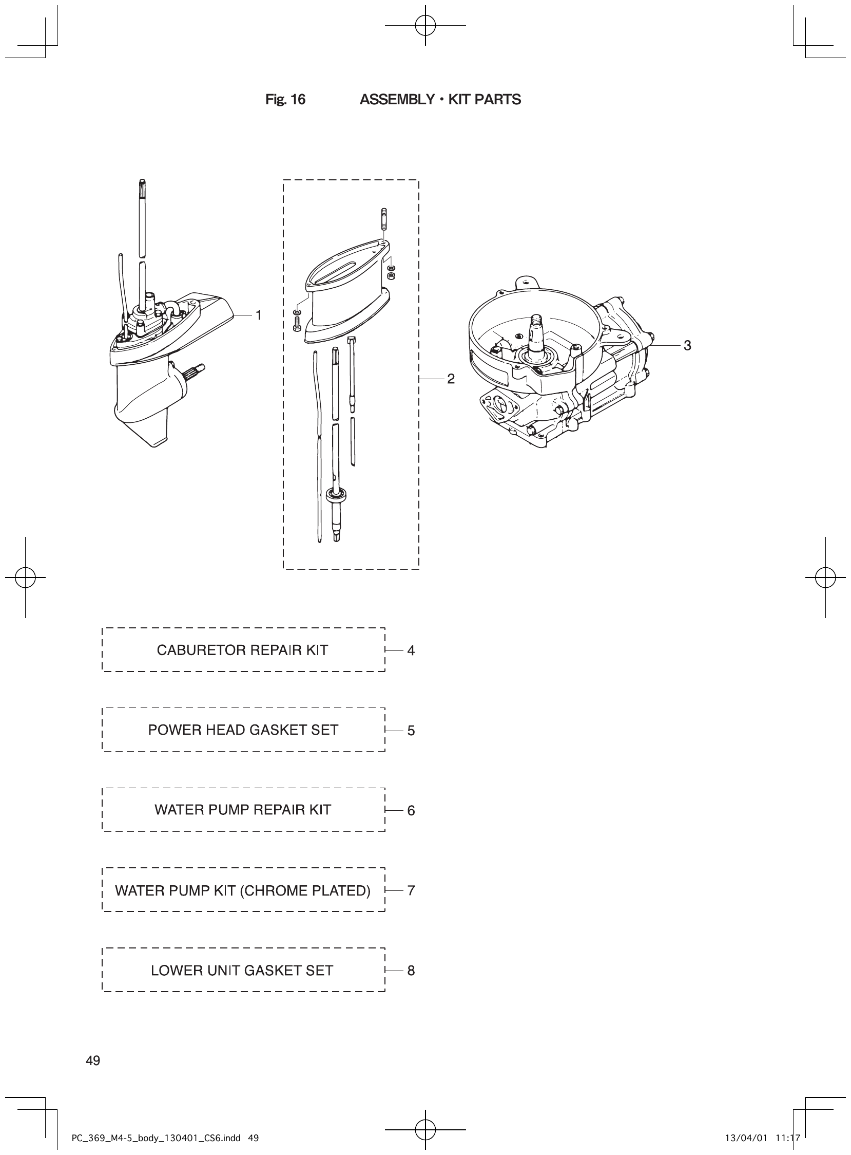 Fig. 16 – ASSEMBLY KIT PARTS diagram