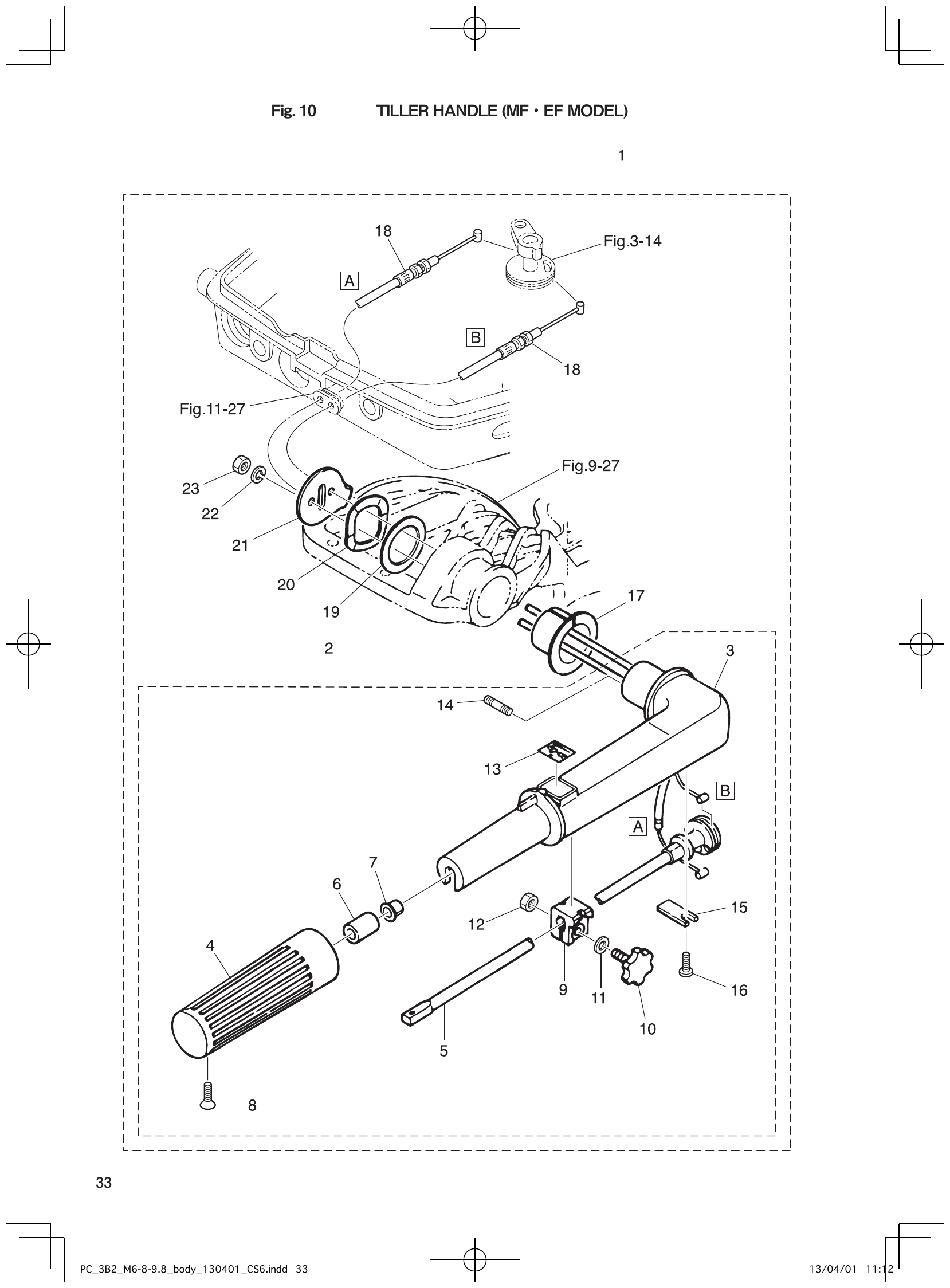 Fig. 10 – TILLER HANDLE (MF EF MODEL) diagram