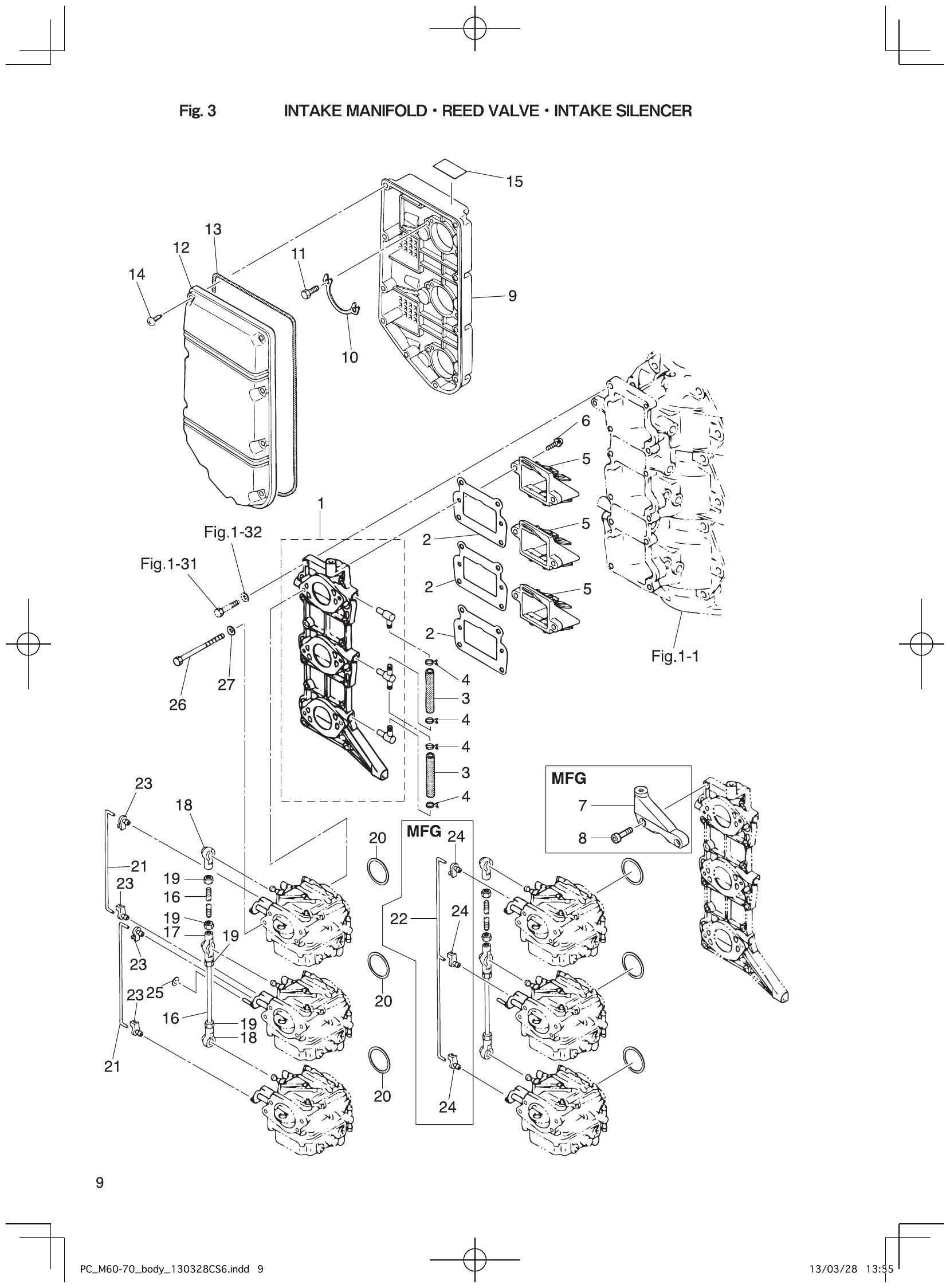 Fig. 3 – INTAKE MANIFOLD REED VALVE INTAKE SILENCER diagram
