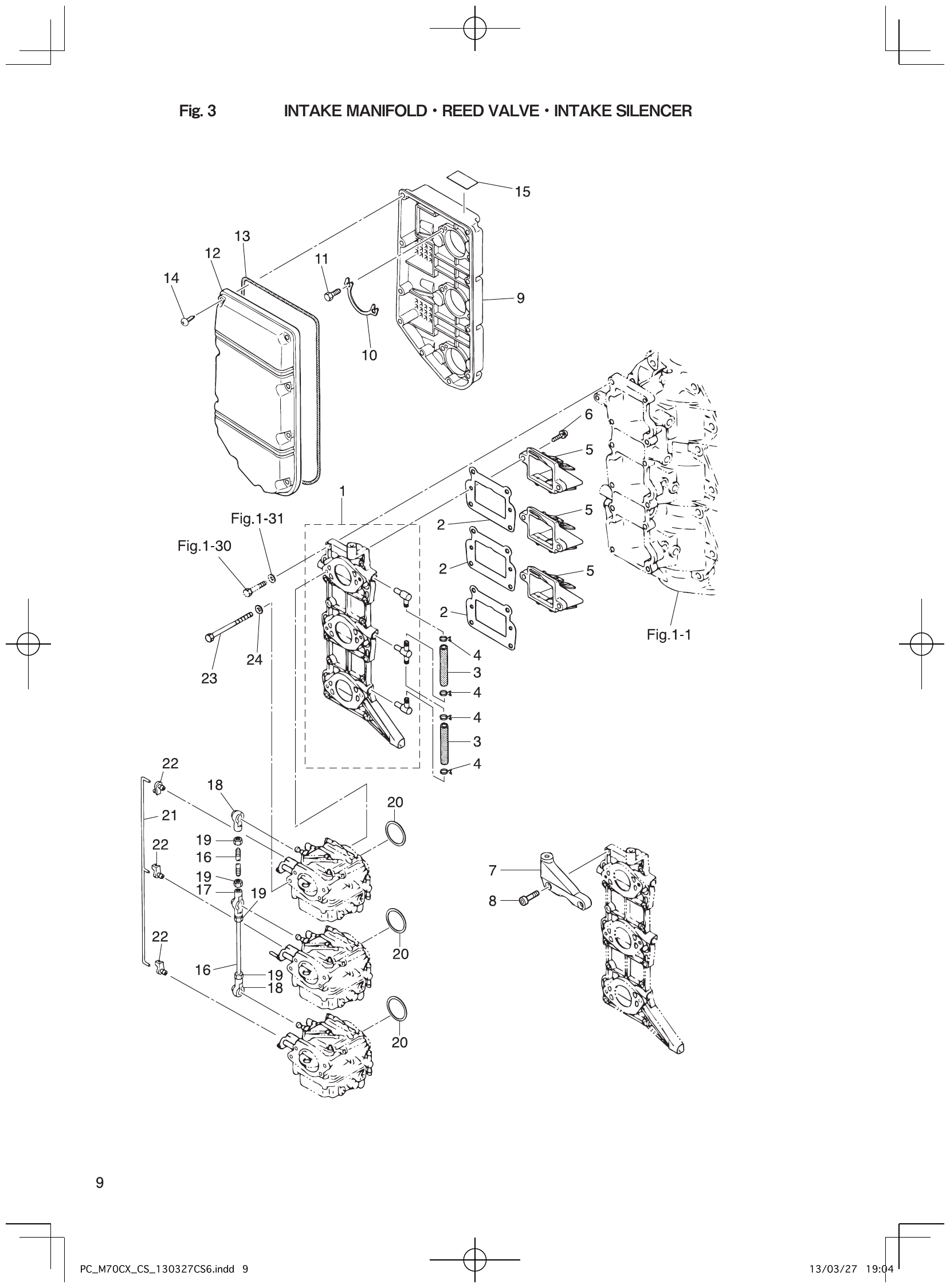 Fig. 3 – INTAKE MANIFOLD REED VALVE INTAKE SILENCER diagram