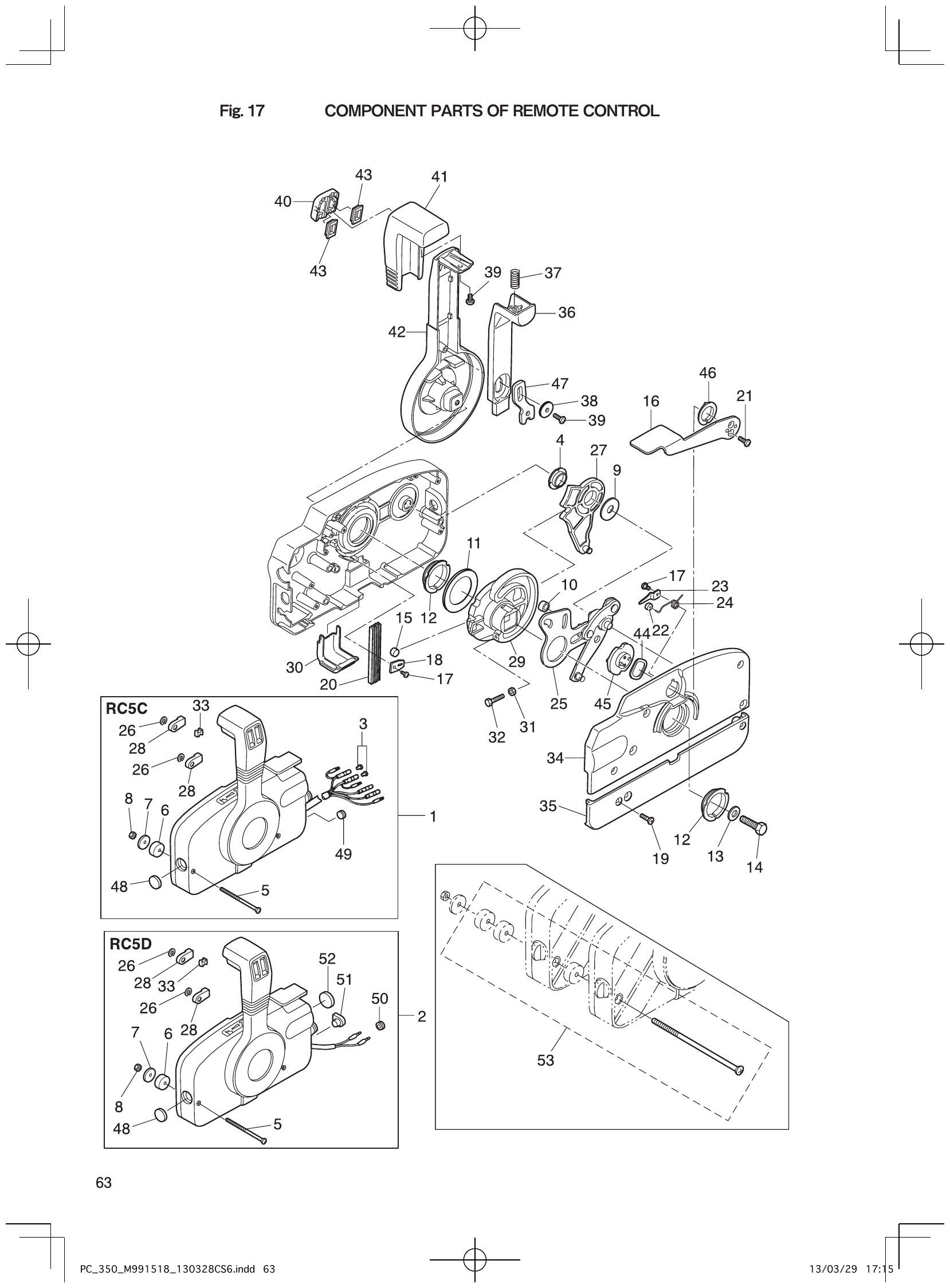Fig. 17 – COMPONENT PARTS OF REMOTE CONTROL diagram