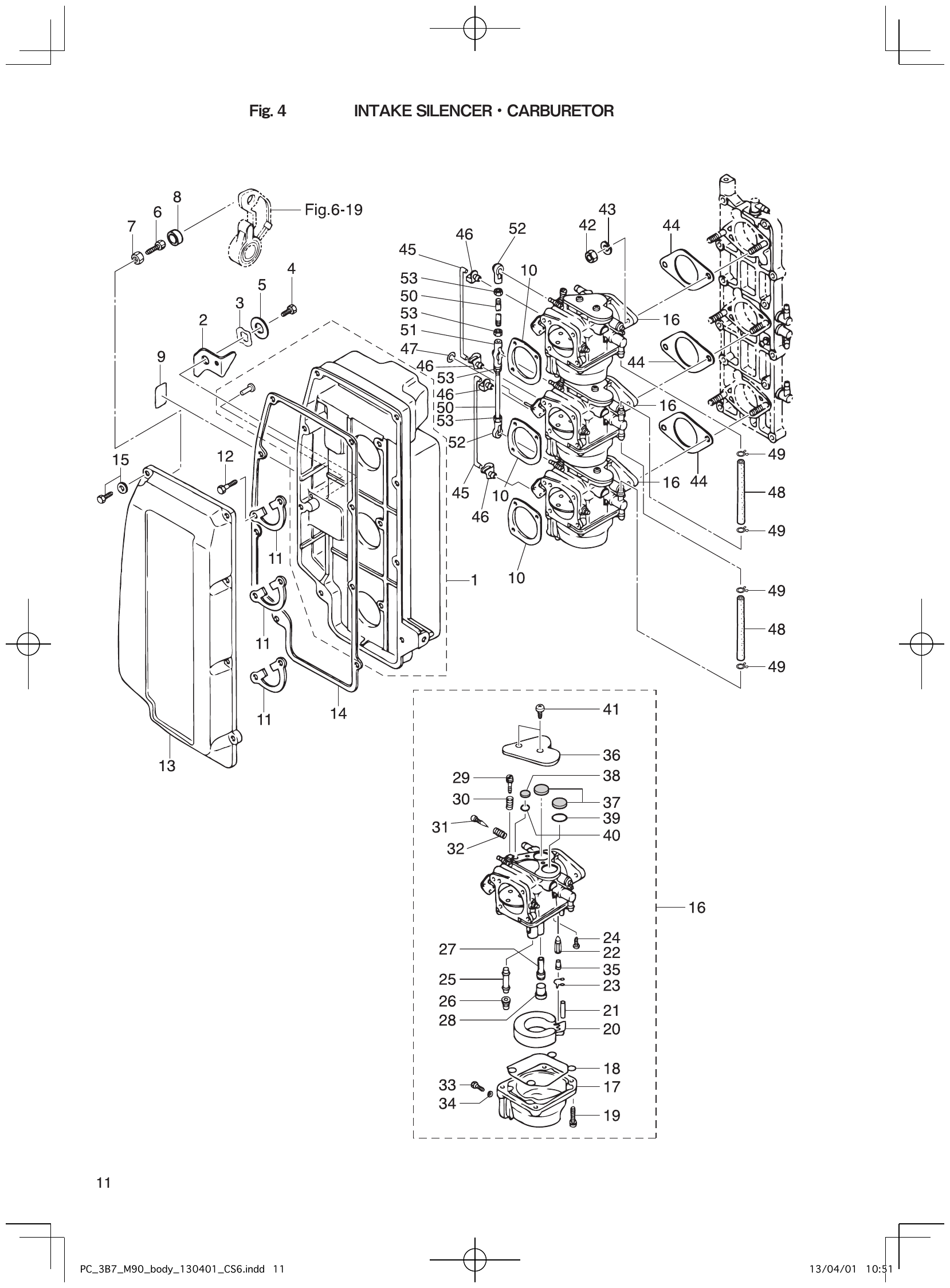 M90A2 – section 4 INTAKE SILENCER CARBURETOR parts diagram