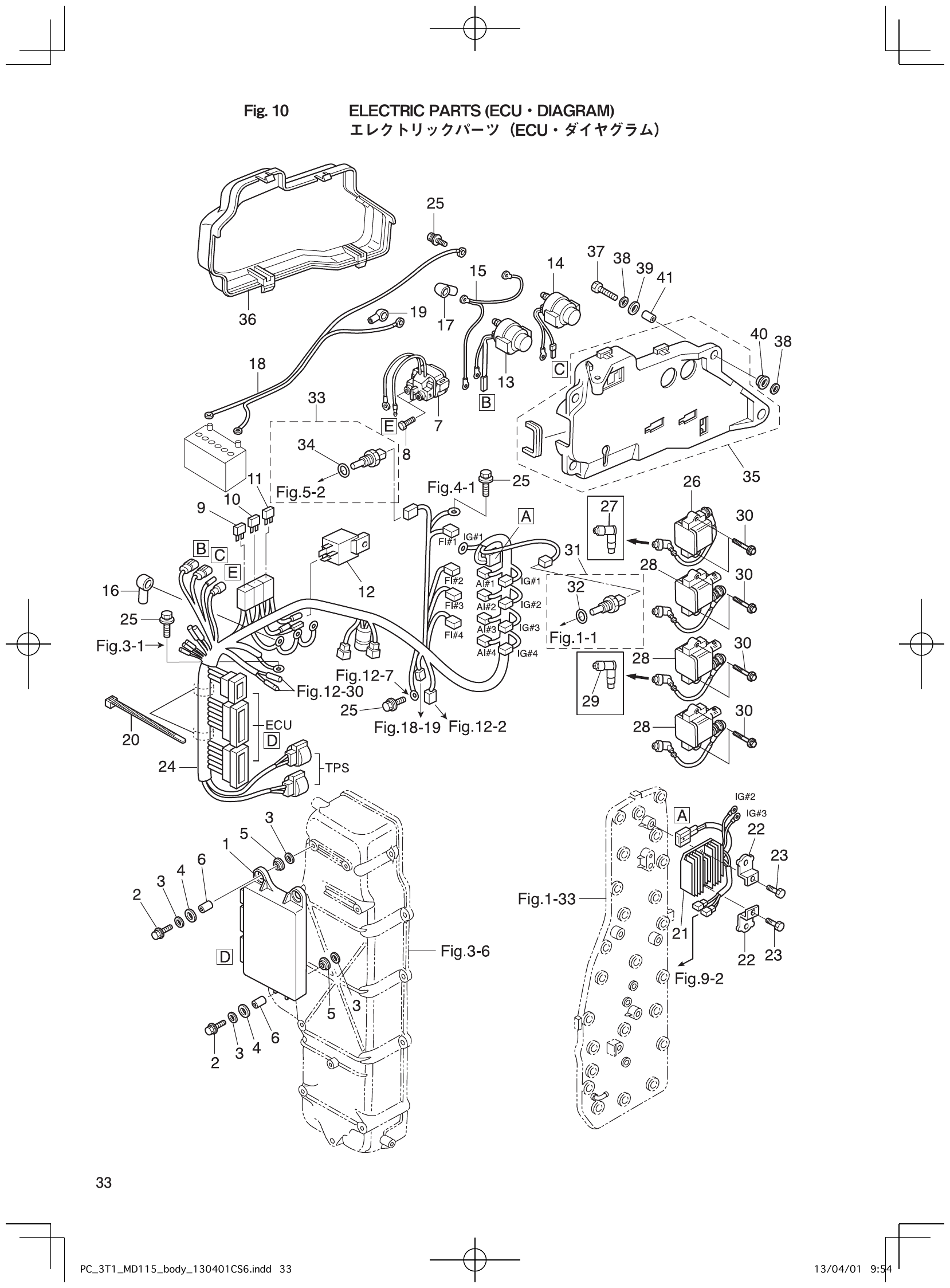 Fig. 10 – ELECTRIC PARTS (ECU DIAGRAM) （ECU ） diagram