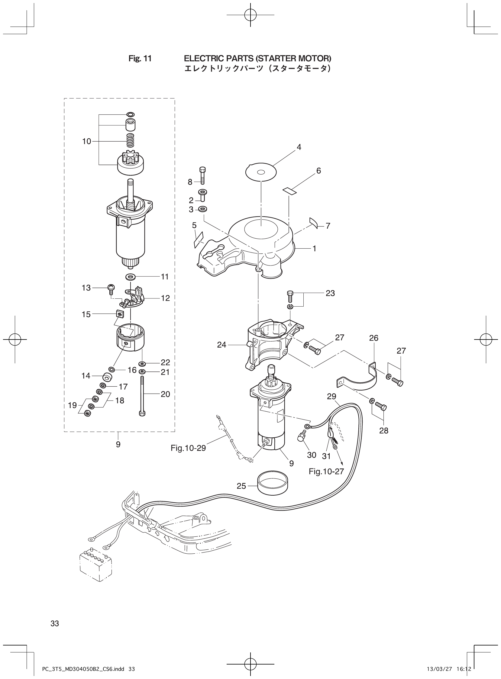 Fig. 11 – ELECTRIC PARTS (STARTER MOTOR) （） diagram