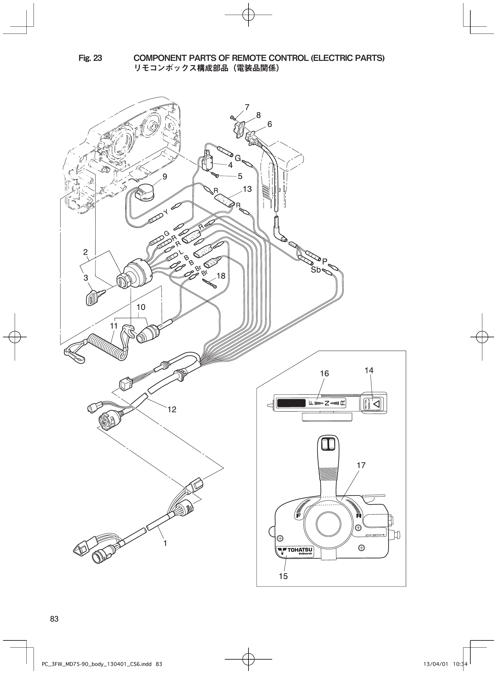 Fig. 23 – COMPONENT PARTS OF REMOTE CONTROL (ELECTRIC PARTS) （） diagram