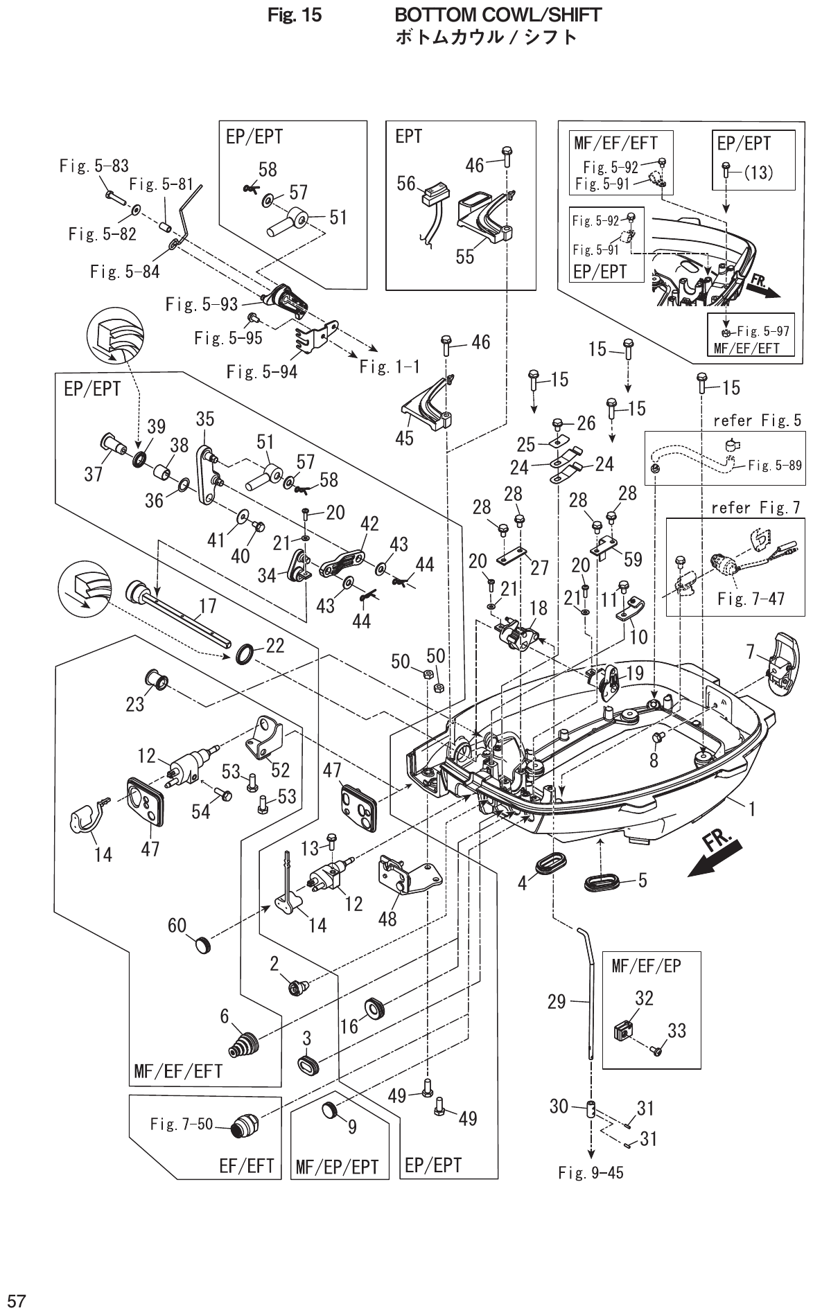 Fig. 15 – BOTTOM COWL/SHIFT / diagram