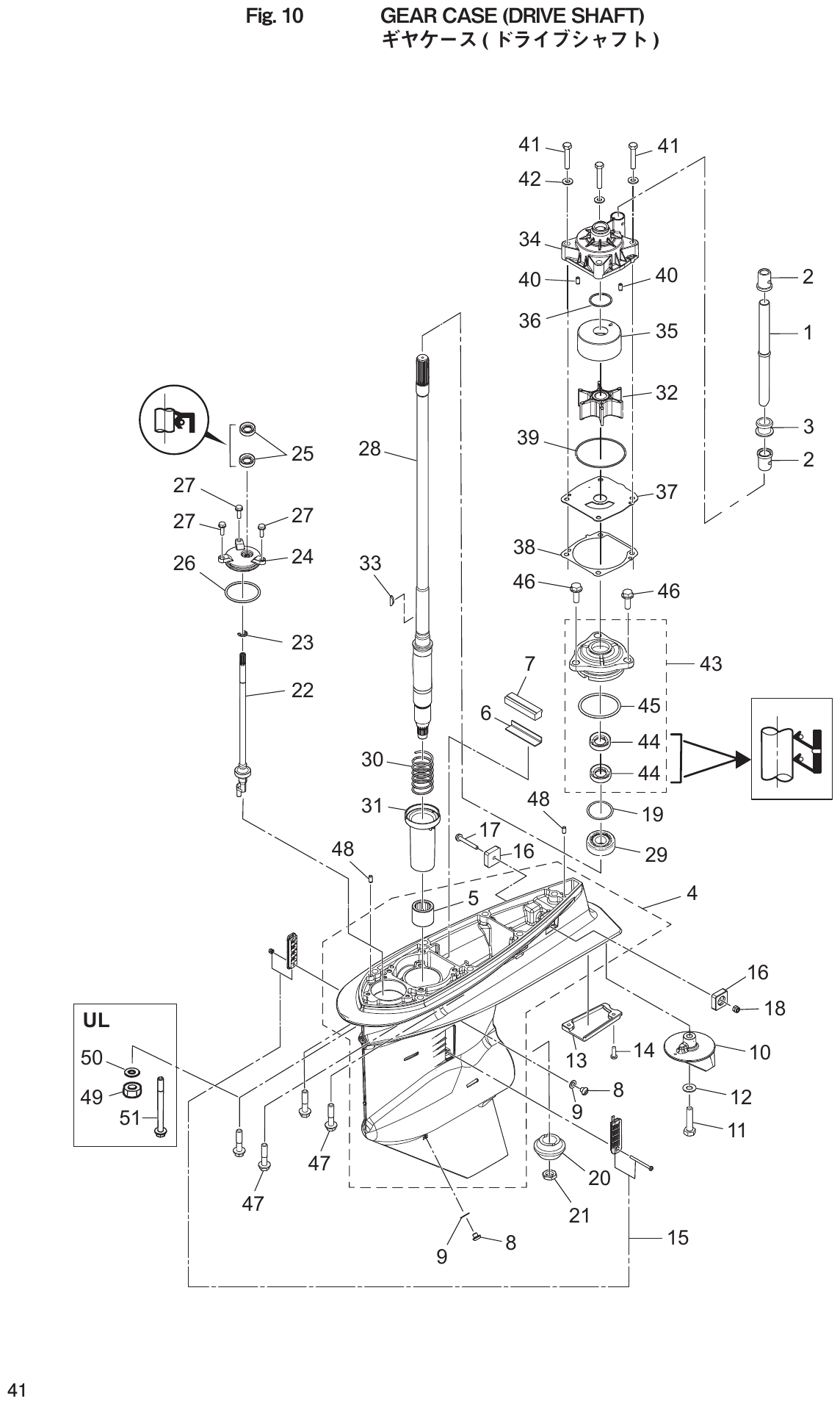 Fig. 10 – GEAR CASE (DRIVE SHAFT) ( ) diagram