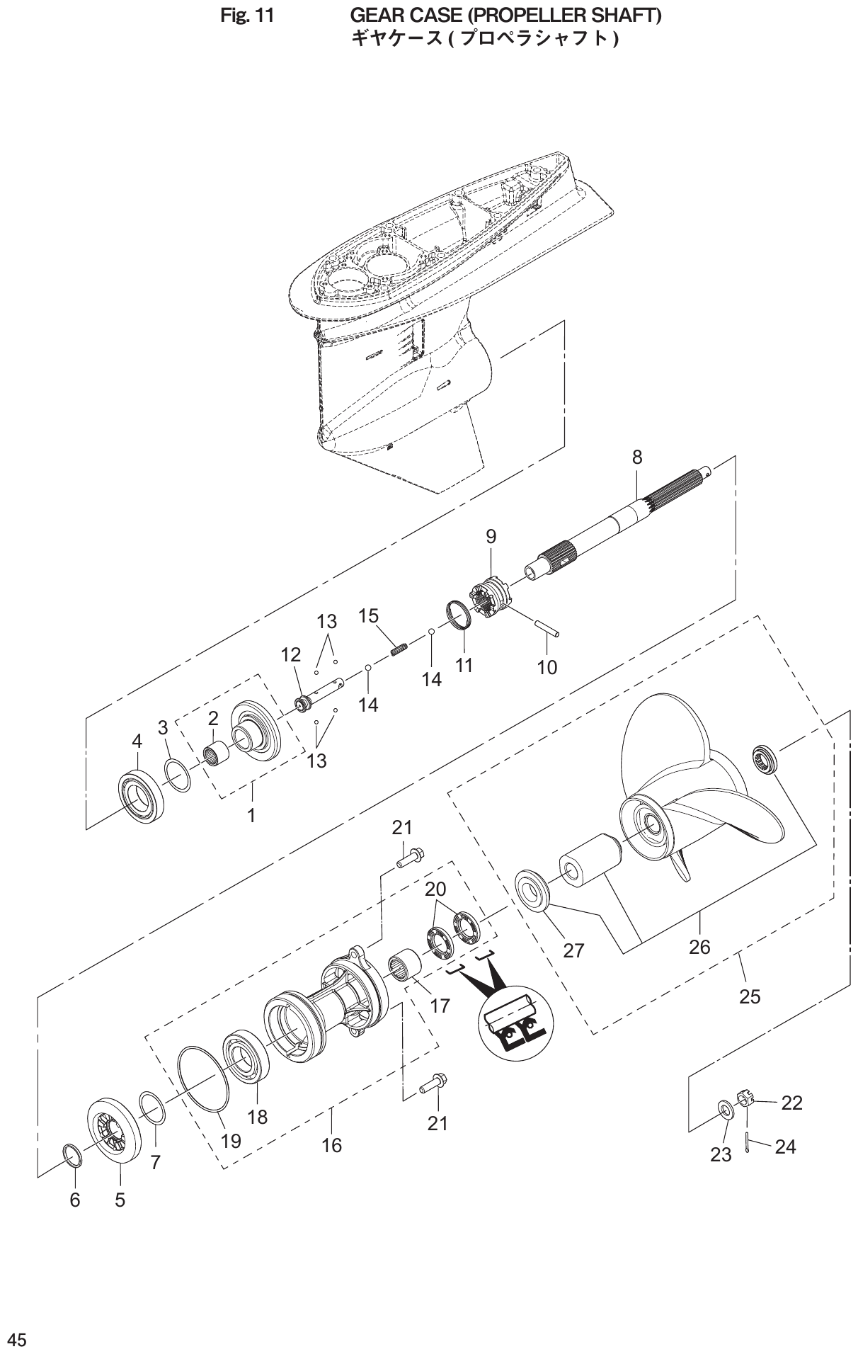 Fig. 11 – GEAR CASE (PROPELLER SHAFT) ( ) diagram