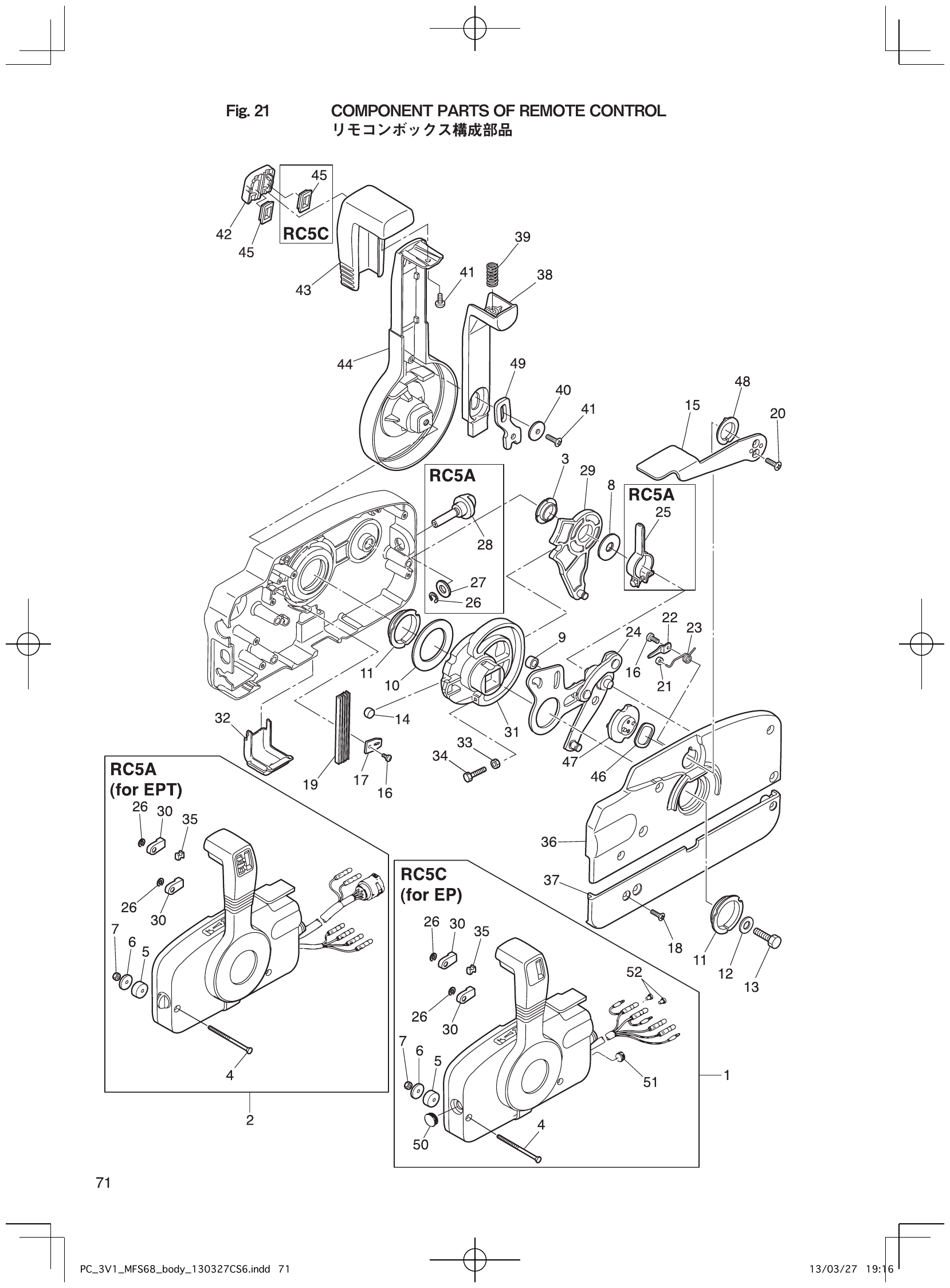 Fig. 21 – COMPONENT PARTS OF REMOTE CONTROL diagram
