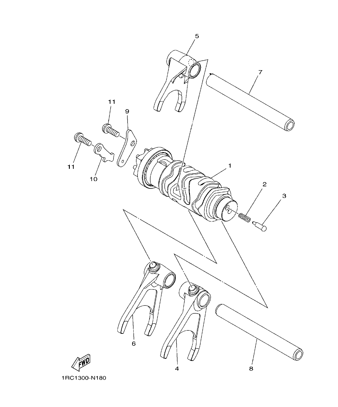MT09TRP – section 18 SHIFT CAM & FORK parts diagram