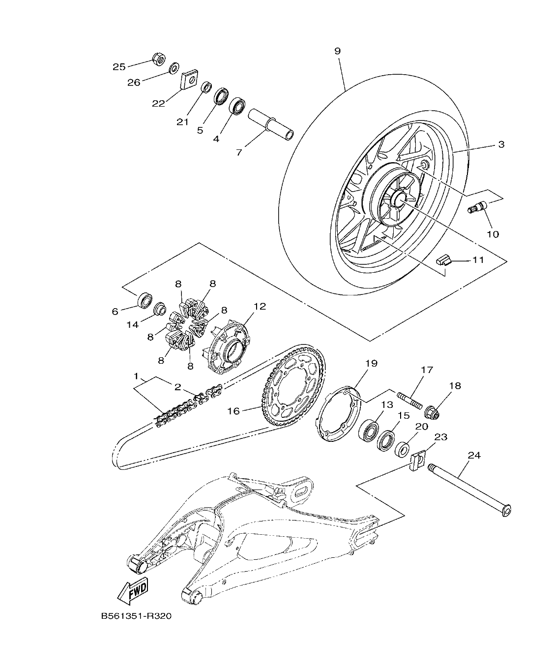 MT09TRP – section 32 REAR WHEEL parts diagram