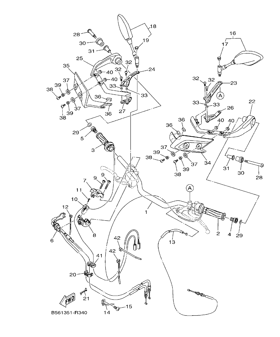 MT09TRP – section 34 STEERING HANDLE & CABLE parts diagram