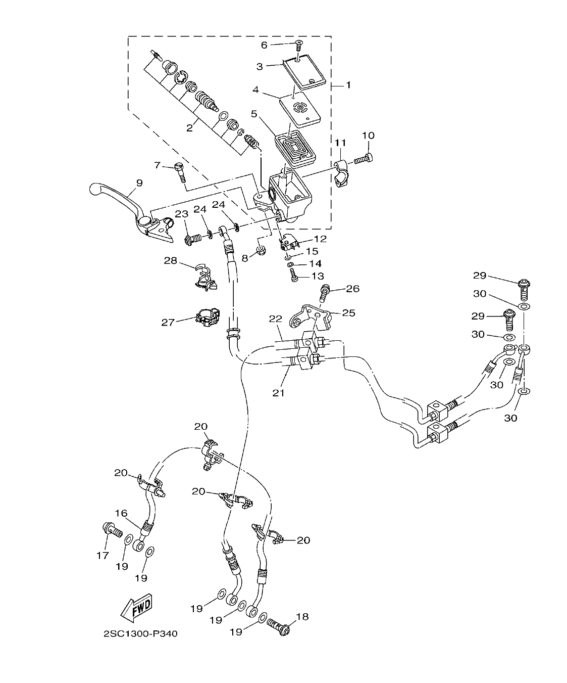 MT09TRP – section 35 FRONT MASTER CYLINDER parts diagram