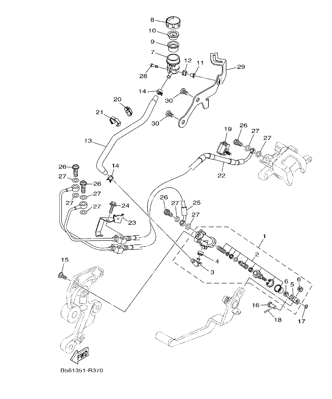 MT09TRP – section 37 REAR MASTER CYLINDER parts diagram