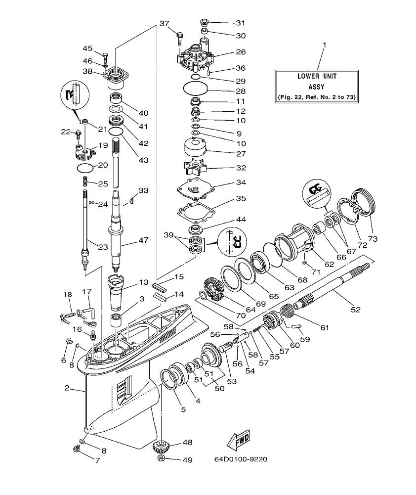 200GETO’03 – section 22 LOWER CASING. DRIVE 1 parts diagram