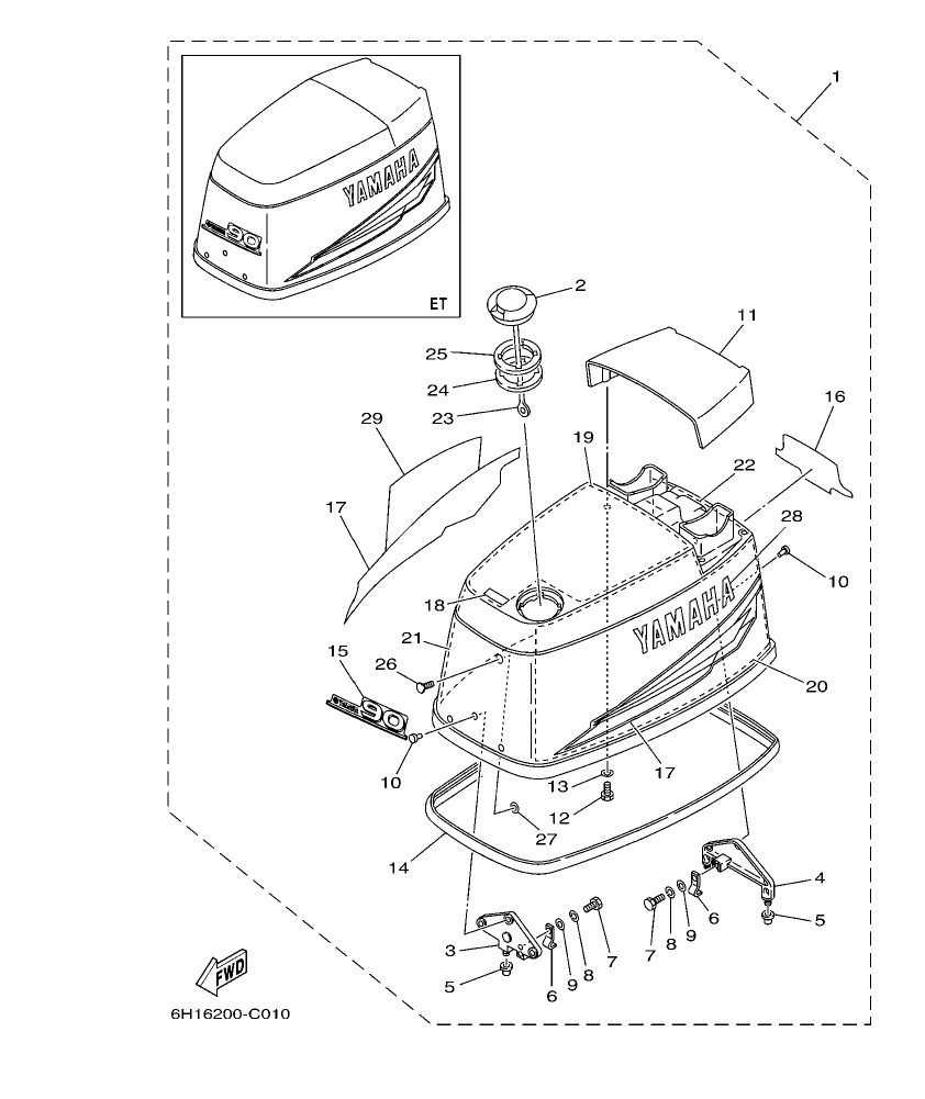 90A’04 – section 1 TOP COWLING parts diagram
