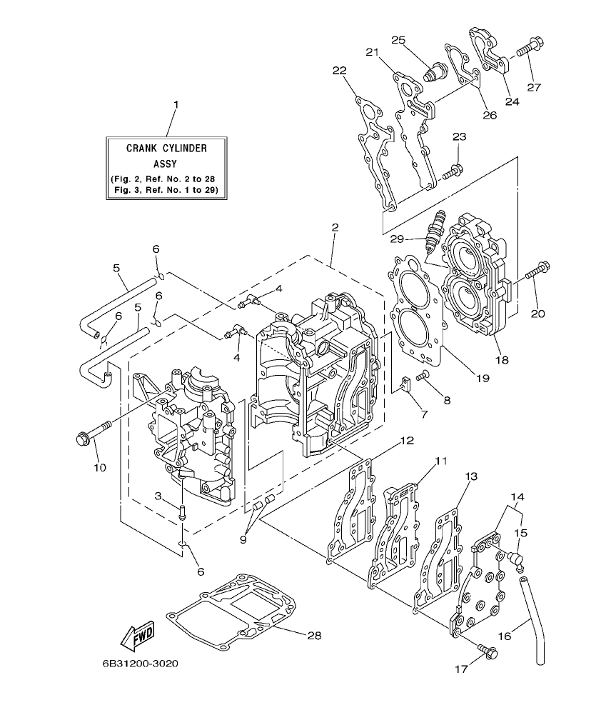 E15DMH ’03 – section 2 CYLINDER. CRANKCASE parts diagram