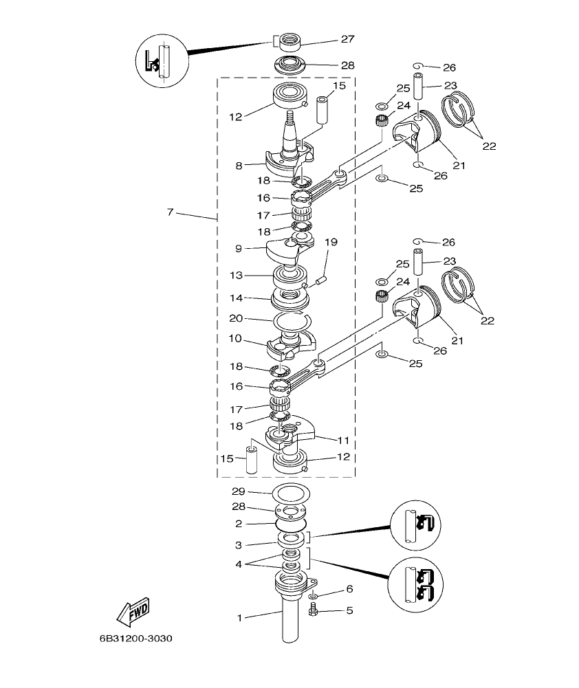 E15DMH ’03 – section 3 CRANKSHAFT. PISTON parts diagram