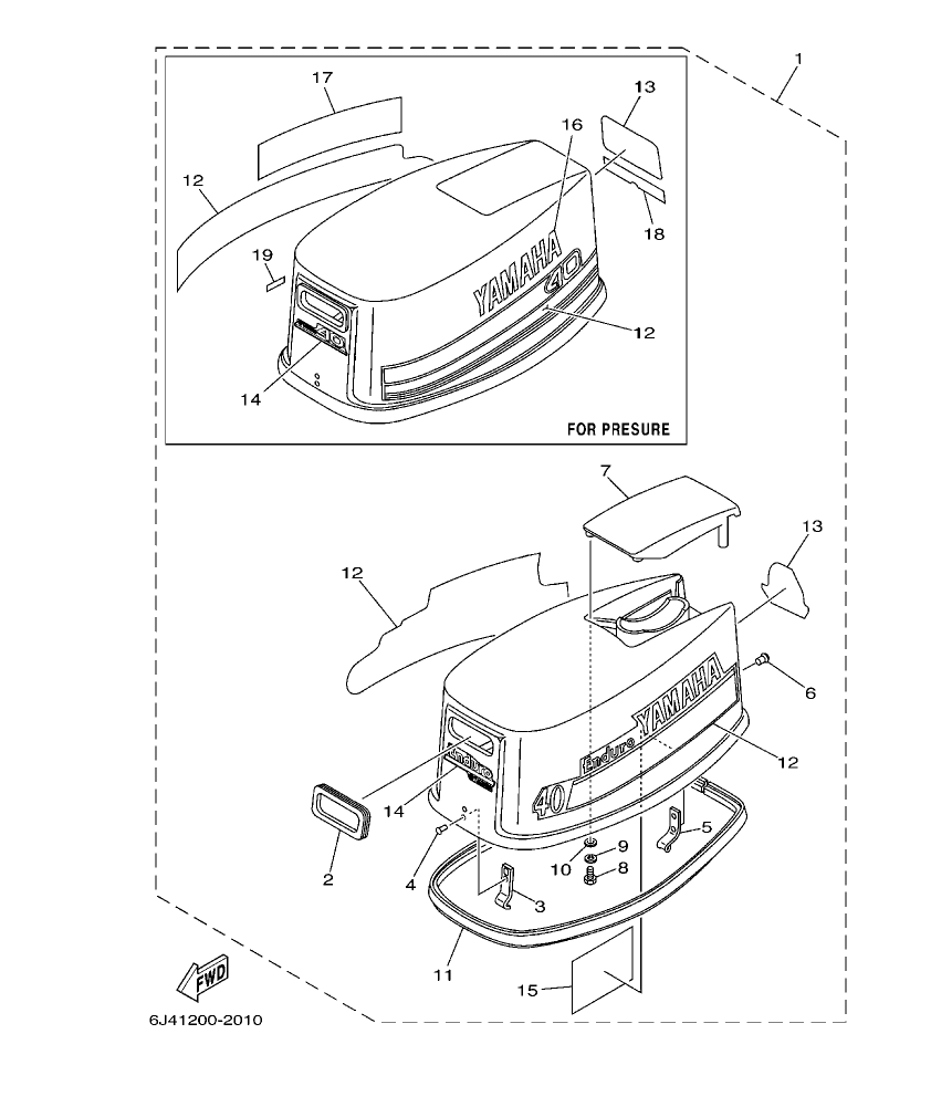 E40G’04 – section 1 TOP COWLING parts diagram