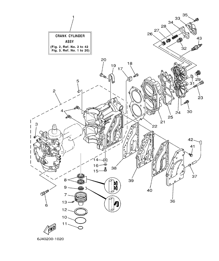 E40G’04 – section 2 CYLINDER & CRANKCASE parts diagram