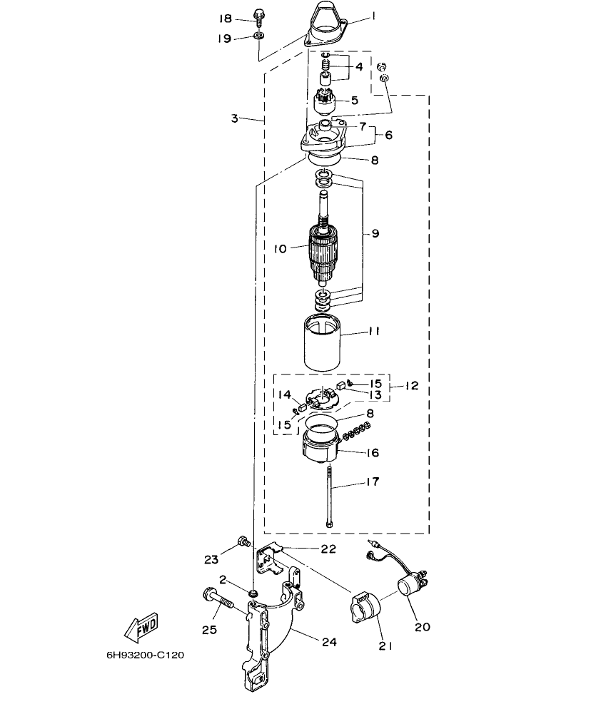 E40G’04 – section 12 STARTING MOTOR parts diagram