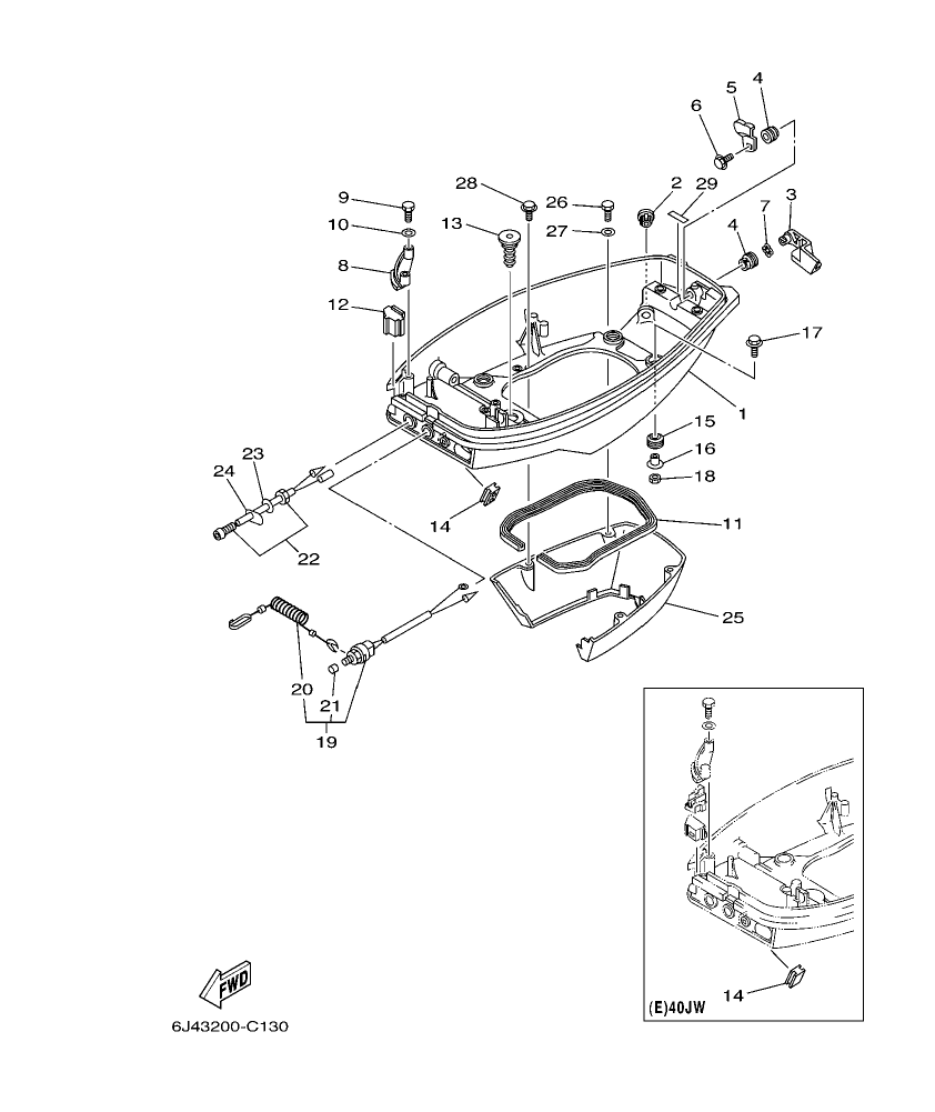 E40G’04 – section 13 BOTTOM COWLING parts diagram