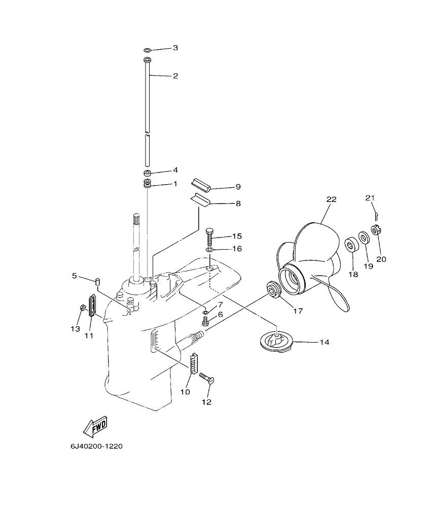 E40G’04 – section 22 LOWER CASING & DRIVE 2 parts diagram