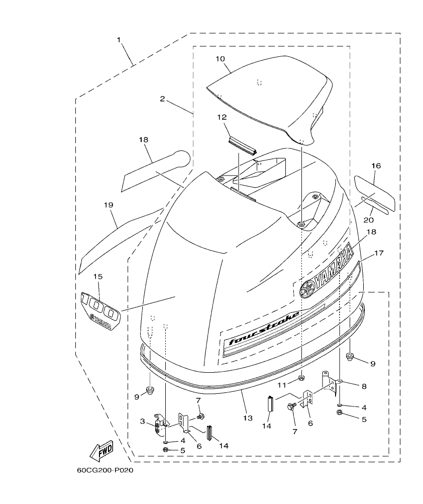 F100BET – section 2 TOP COWLING parts diagram