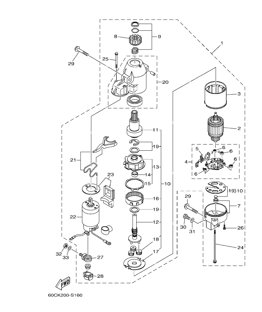 F100BET – section 16 STARTING MOTOR parts diagram