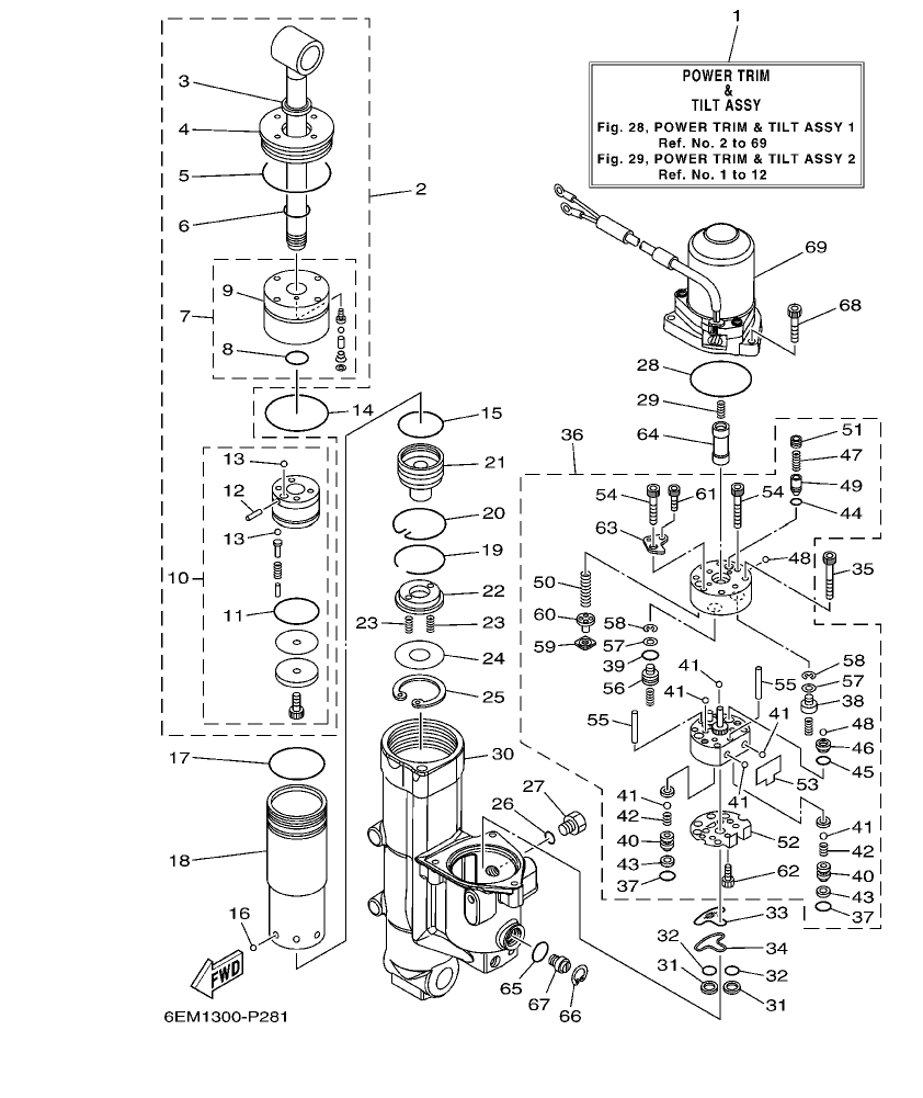 F130AET – section 28 POWER TRIM & TILT ASSY 1 parts diagram