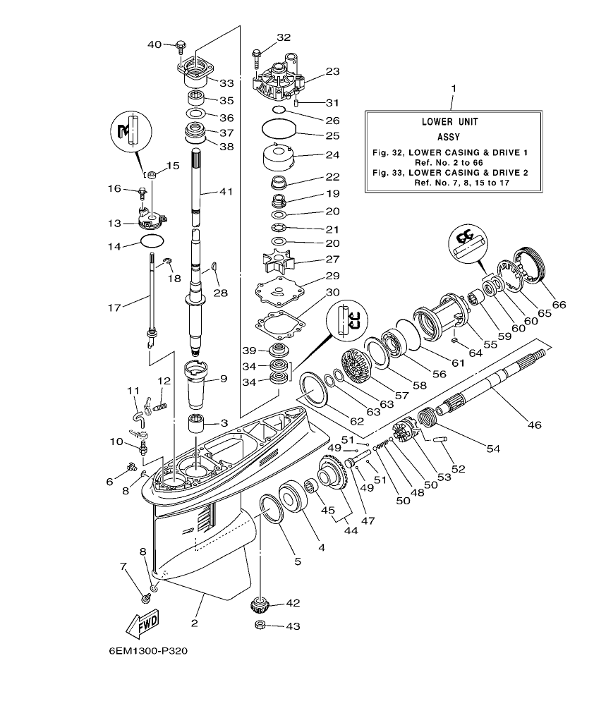F130AET – section 32 LOWER CASING & DRIVE 1 parts diagram