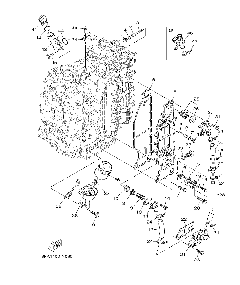 F175AET – section 6 CYLINDER & CRANKCASE 3 parts diagram