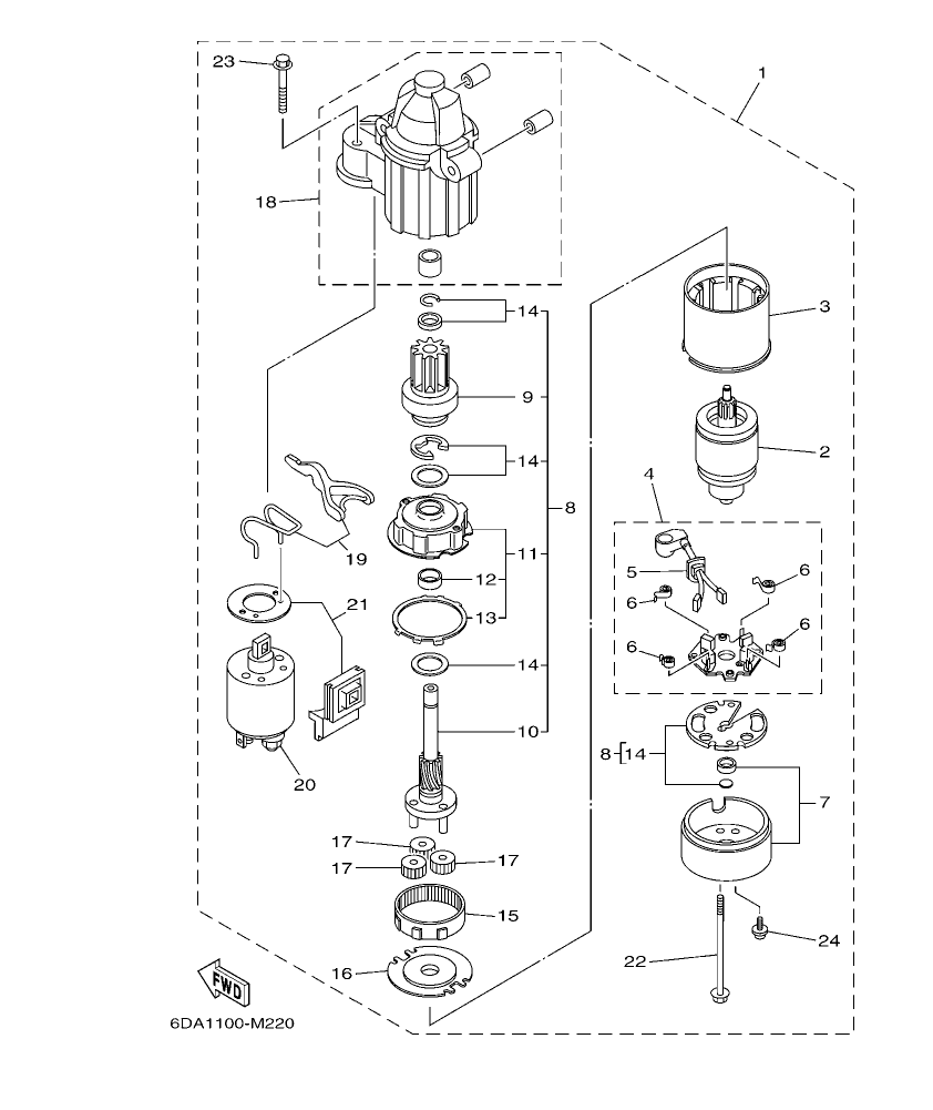 F175AET – section 23 STARTING MOTOR parts diagram