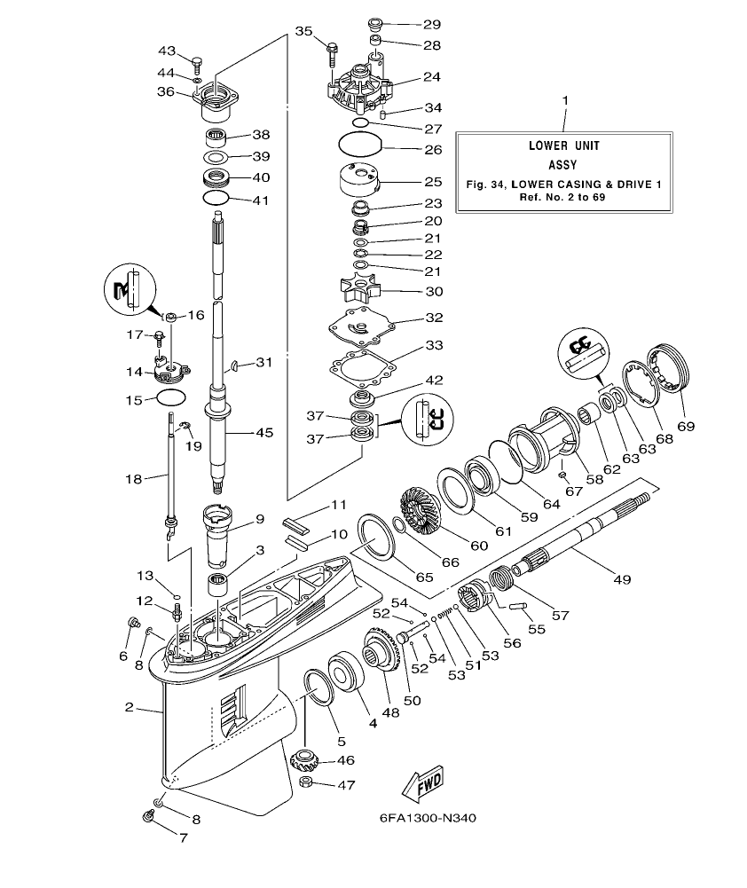 F175AET – section 34 LOWER CASING & DRIVE 1 parts diagram