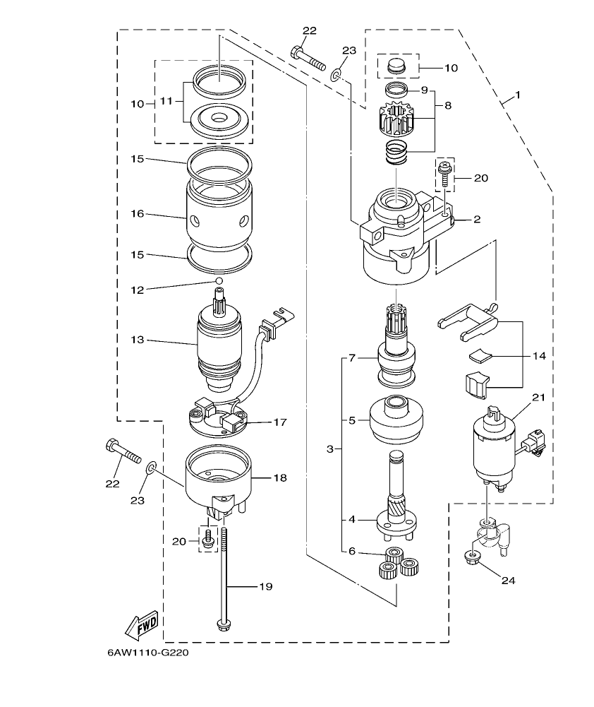 LF350CA-2011 – section 22 STARTING MOTOR parts diagram