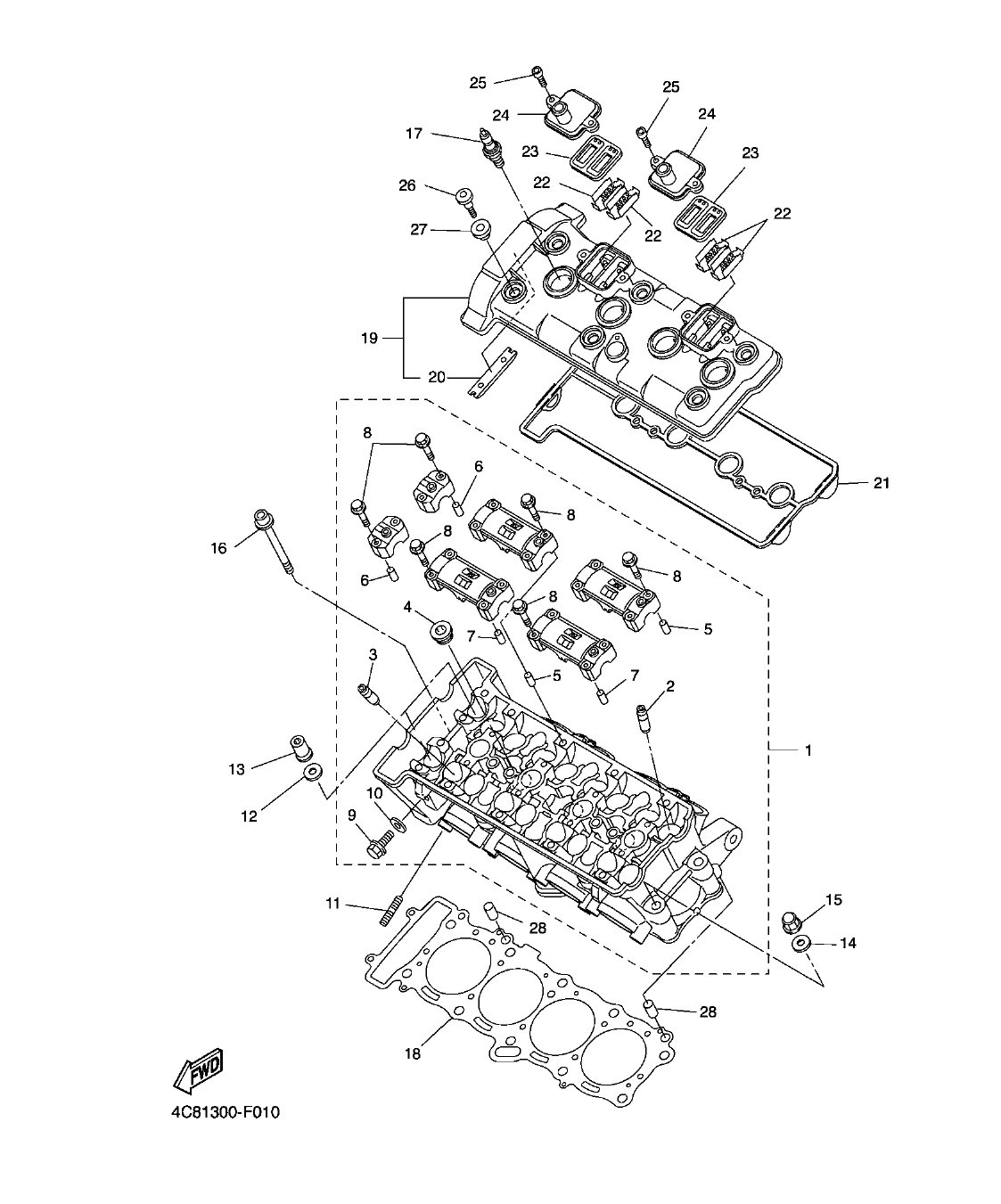 YZF-R1 – section 1 CYLINDER HEAD parts diagram