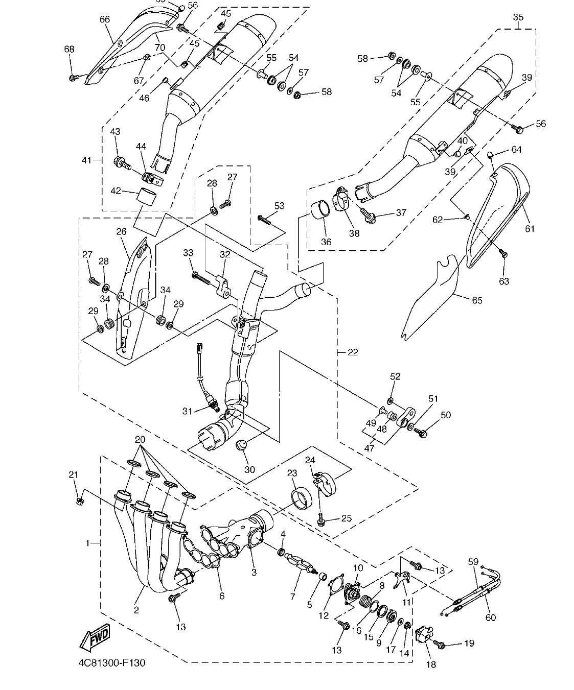 YZF-R1 – section 13 EXHAUST parts diagram