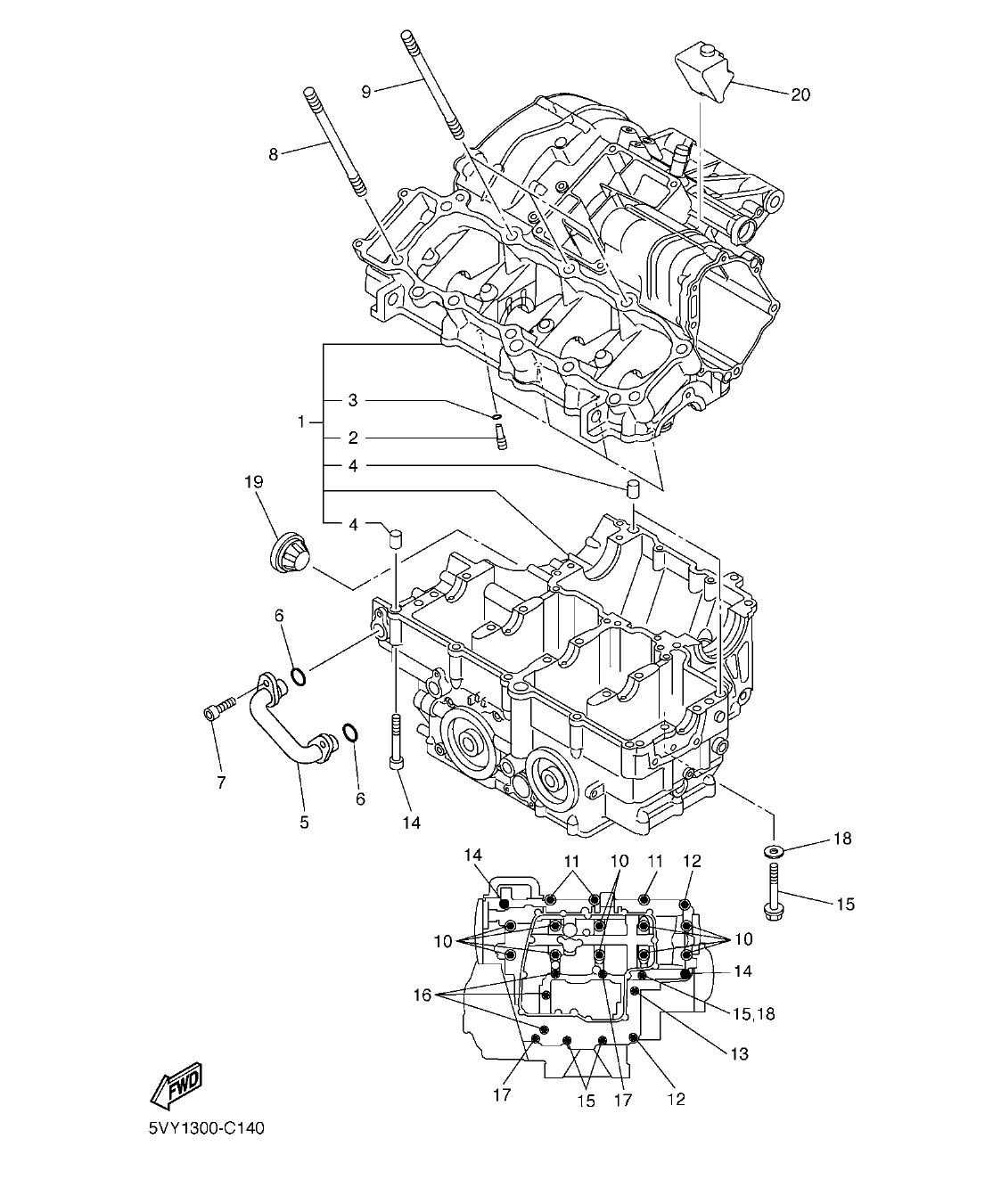 YZF-R1 – section 14 CRANKCASE parts diagram