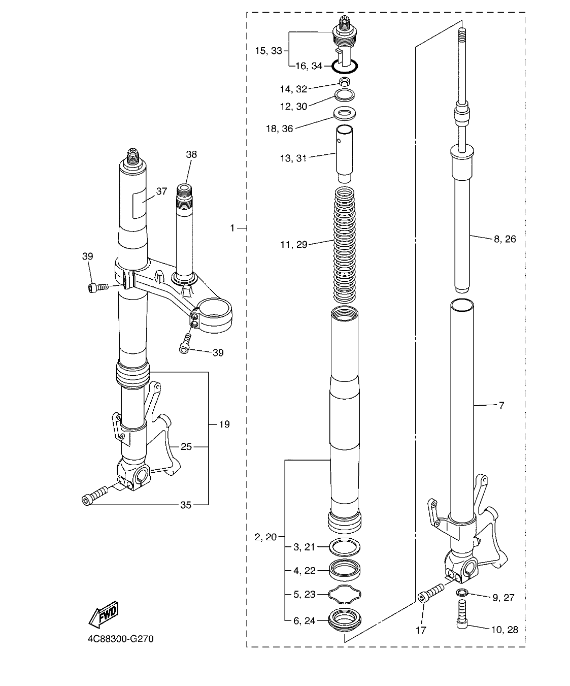 YZF-R1 – section 27 FRONT FORK parts diagram