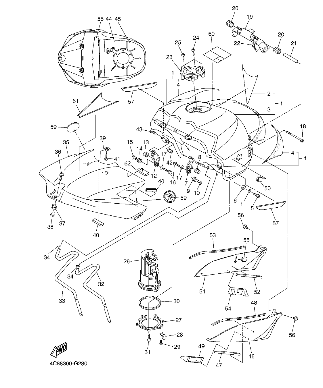 YZF-R1 – section 28 FUEL TANK parts diagram