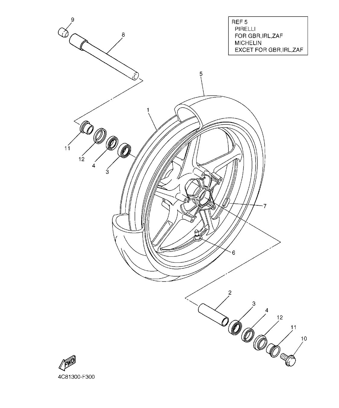 YZF-R1 – section 30 FRONT WHEEL parts diagram
